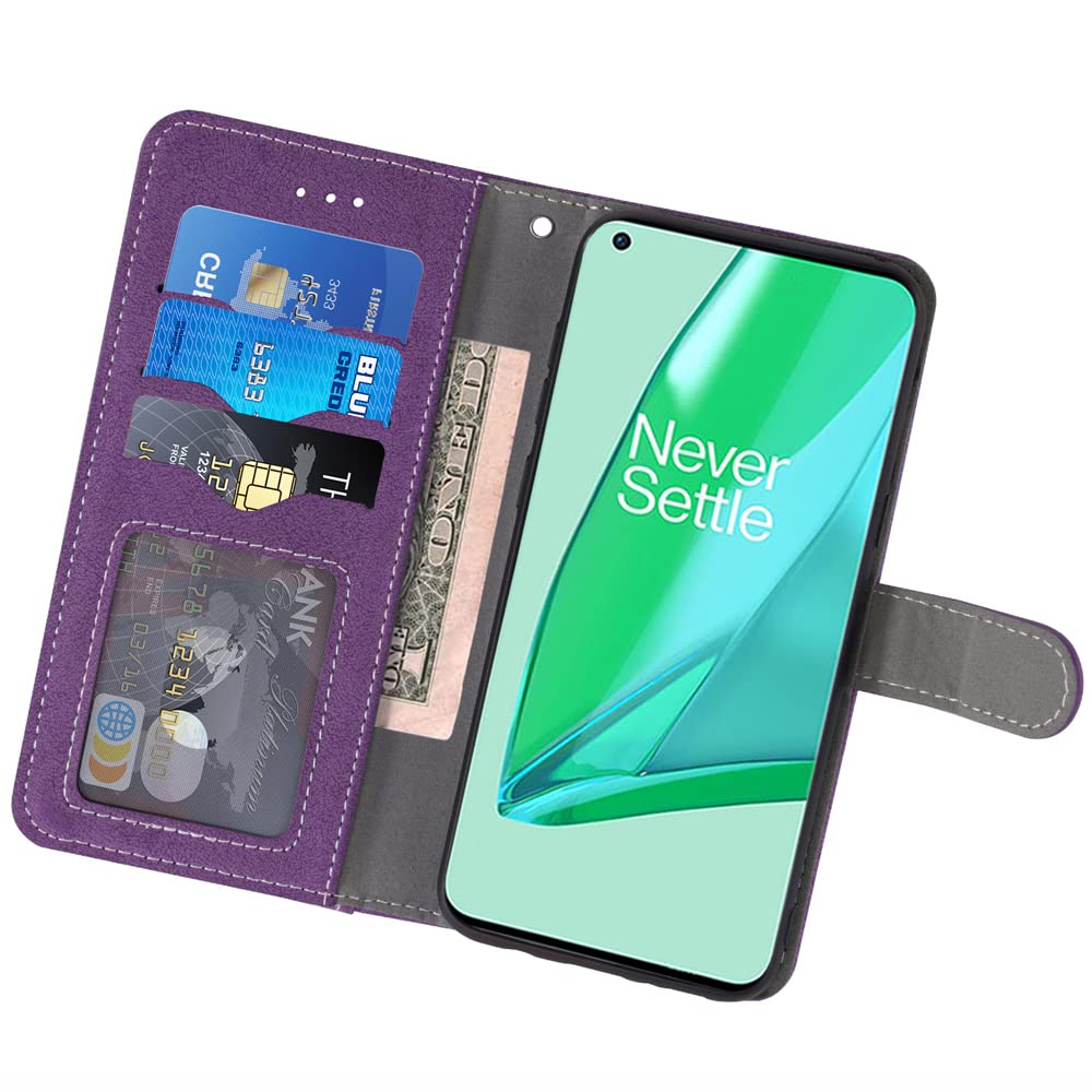 **Asuwish OnePlus 9 Pro 5G Wallet Case with Card Holder & Stand | Tempered Glass Screen Protector | Flip Cover for OnePlus 9 Pro/1+ 9 Pro (Purple) – Perfect for Work, Travel & Daily Use**