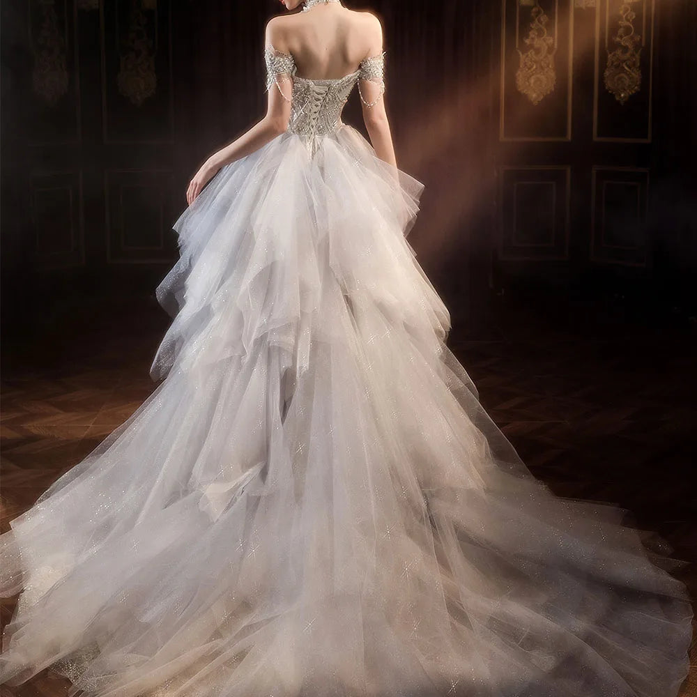 Elegant Mermaid Wedding Dress with Short Sleeves & Lace Beading - Perfect for Beach Weddings, Vow Renewals & Romantic Photoshoots