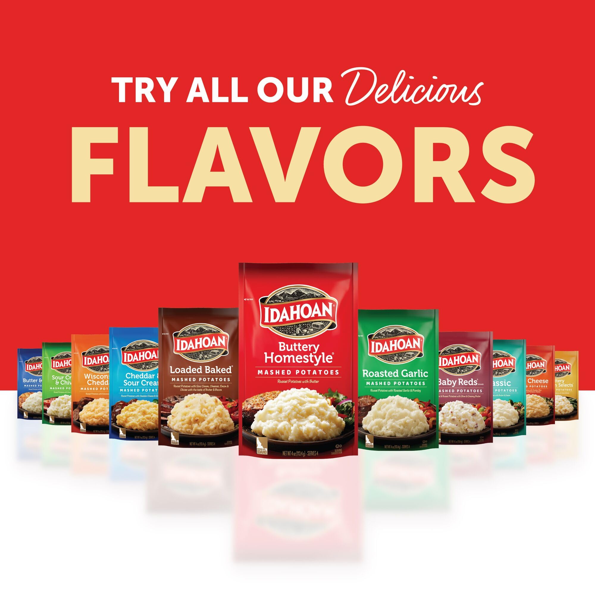 Idahoan Buttery Homestyle Mashed Potatoes - Low Sodium, 4oz (Pack of 12) | Quick & Easy Side Dish for Thanksgiving, Family Dinners & Meal Prep