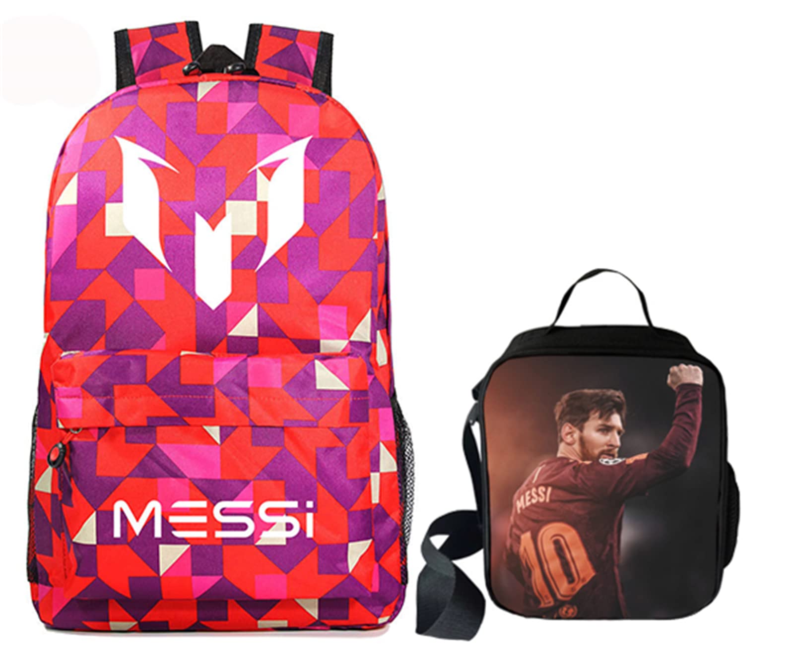 **Lionel Messi Backpack for Teen Boys - Waterproof Canvas School Backpack with Lunch Bag Set - Durable Travel Knapsack for School, Sports & Outdoor Adventures**