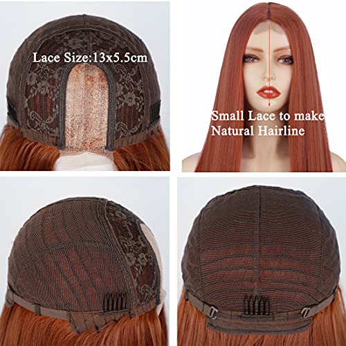 Long Straight Ombre Brown Wig with Middle Part - Natural Looking Synthetic Hair for Daily Wear & Cosplay