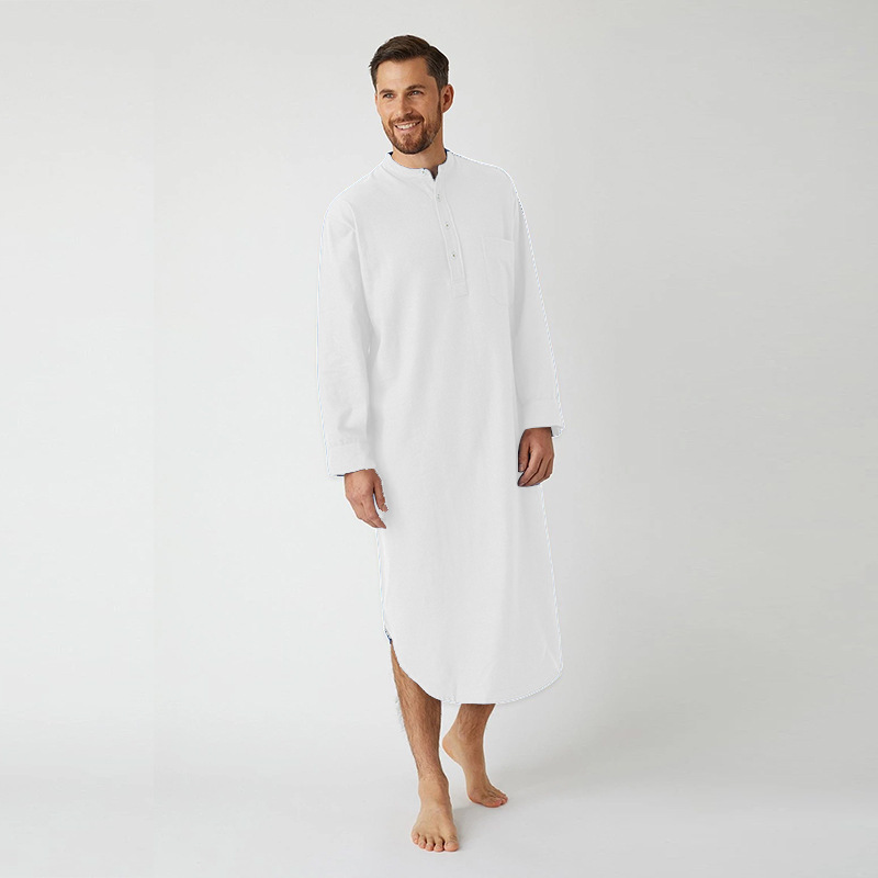 Men's Solid Color Print Thobe Robe - Comfortable Islamic Traditional Dress for Prayer & Daily Wear - Perfect for Eid, Ramadan & Special Occasions
