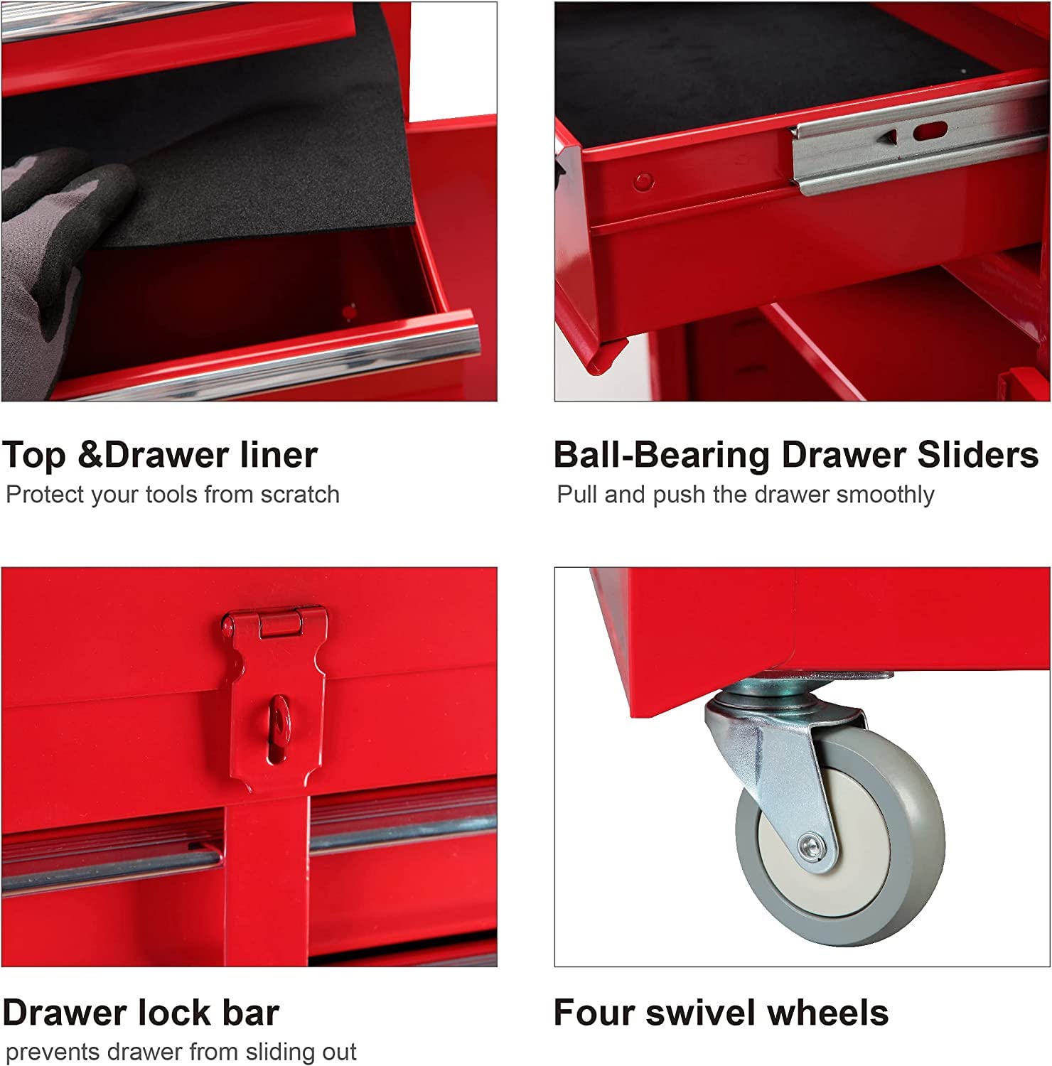 TCE ATBT1204T-RED Torin 4-Drawer Rolling Tool Chest with Detachable Storage Cabinet & Adjustable Shelf - Heavy Duty Garage Workshop Organizer (Red) - Perfect for Mechanics, DIY Enthusiasts & Home Improvement Projects