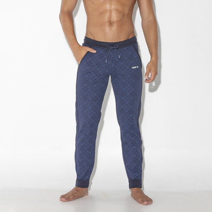 Code 22 Geometric Slim Fit Cotton Jogger Pants 9812 in Navy Blue - Comfortable Casual Wear for Men's Street Style & Lounge