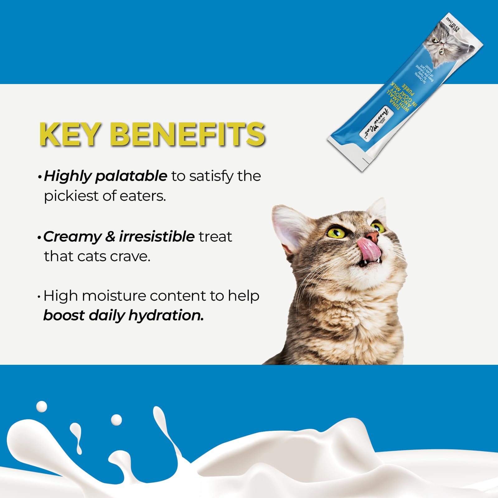 Premium Fussie Cat Tuna with Small Anchovies in Goat Milk Puree - Grain-Free Lickable Cat Treats, 0.5oz Pouch (Pack of 4) - Perfect for Training, Rewards & Bonding with Your Feline Friend