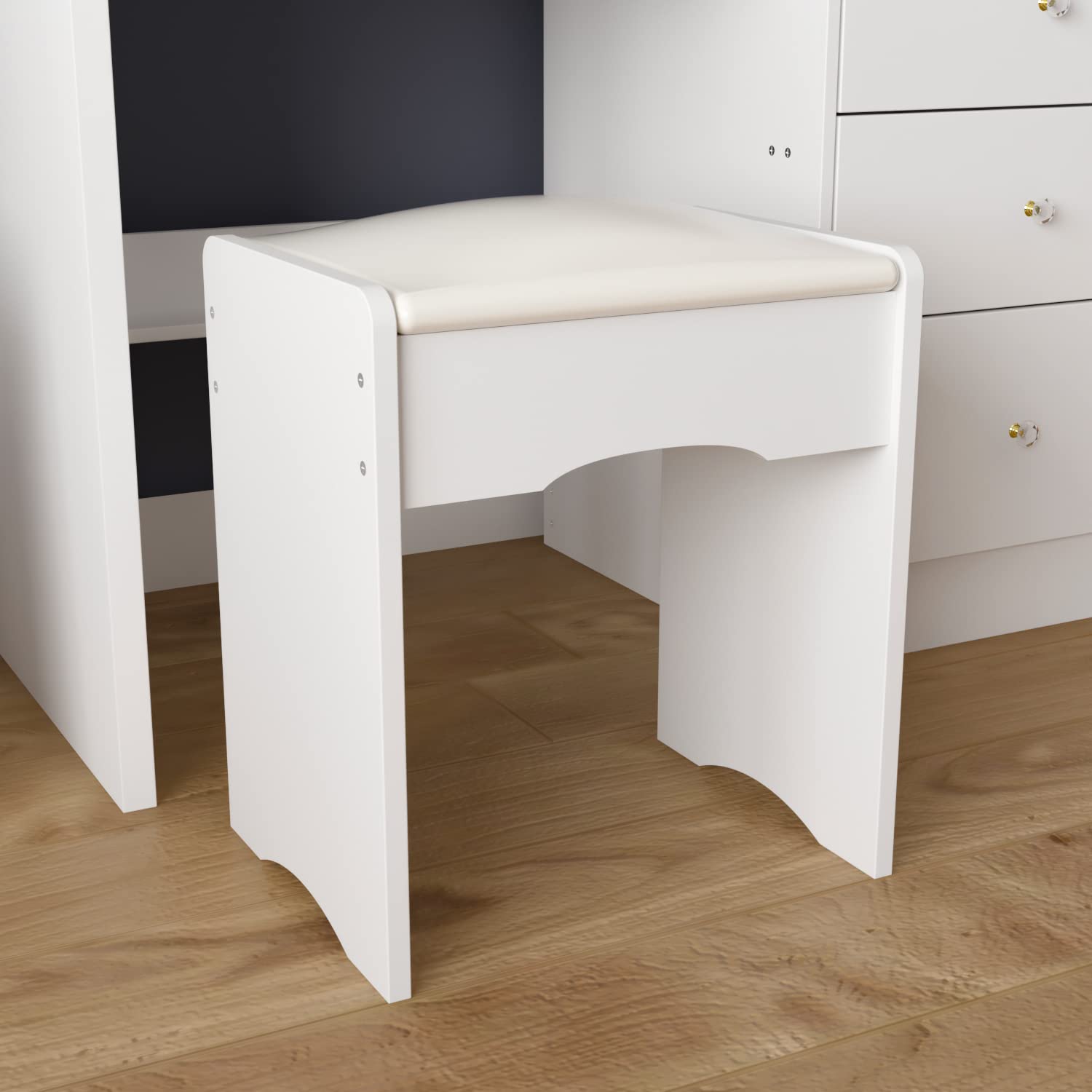Homsee White Vanity Desk Set with Large LED Mirror & 5 Drawers - Makeup Dressing Table with Storage Shelves & Cushioned Stool for Bedroom - Perfect for Beauty Routine, Cosmetics Organization & Home Decor