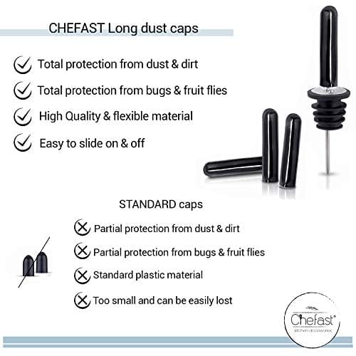Chefast 8-Piece Stainless Steel Bottle Pourers Set with Dust Caps, Cocktail Picks & Cleaning Brush - Premium Liquor Spouts for Whiskey, Oil & Vinegar Dispensers - Perfect for Home Bars, Restaurants & Cocktail Making