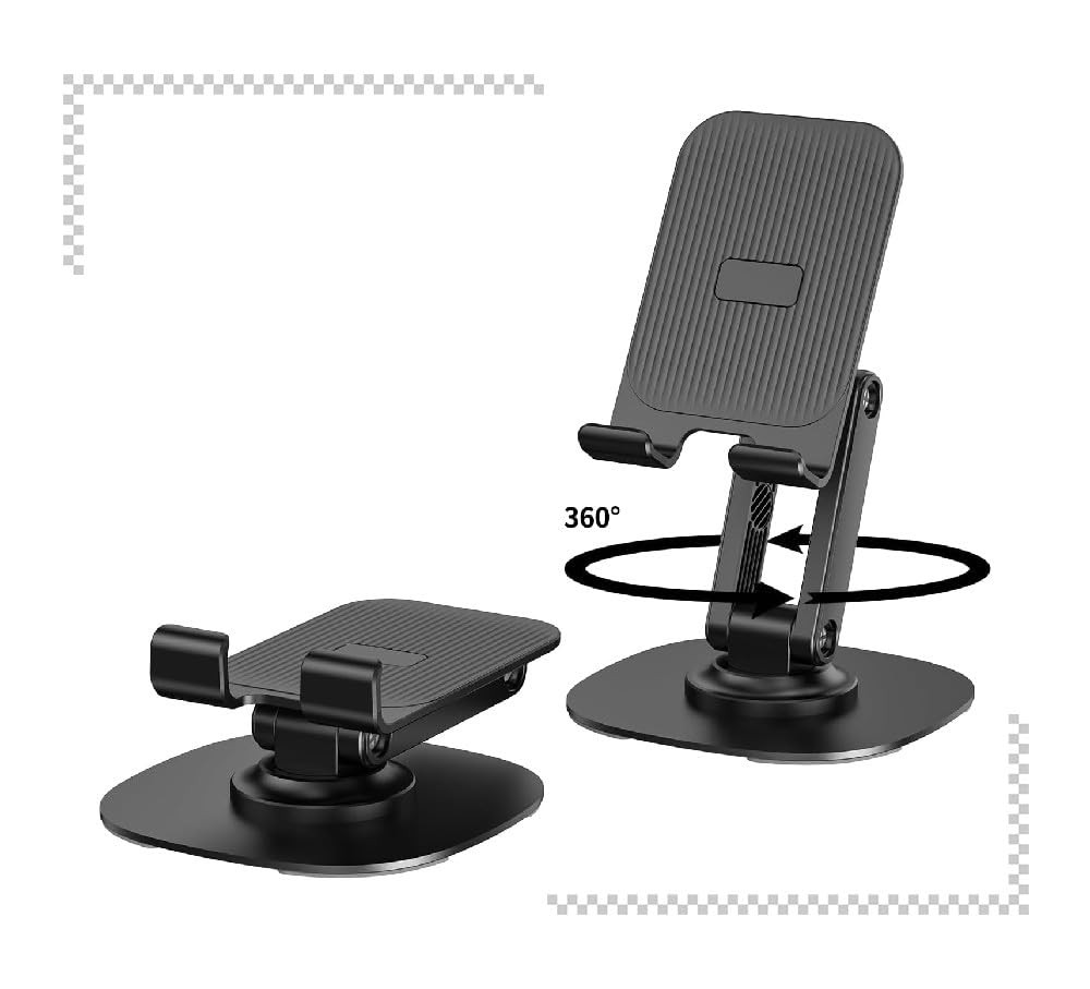 360 Degree Rotating Foldable Metal Phone & Tablet Stand - Adjustable Desktop Holder for iPhone, iPad, Samsung - Perfect for Live Streaming, Video Calls & Hands-Free Viewing (Yellow)