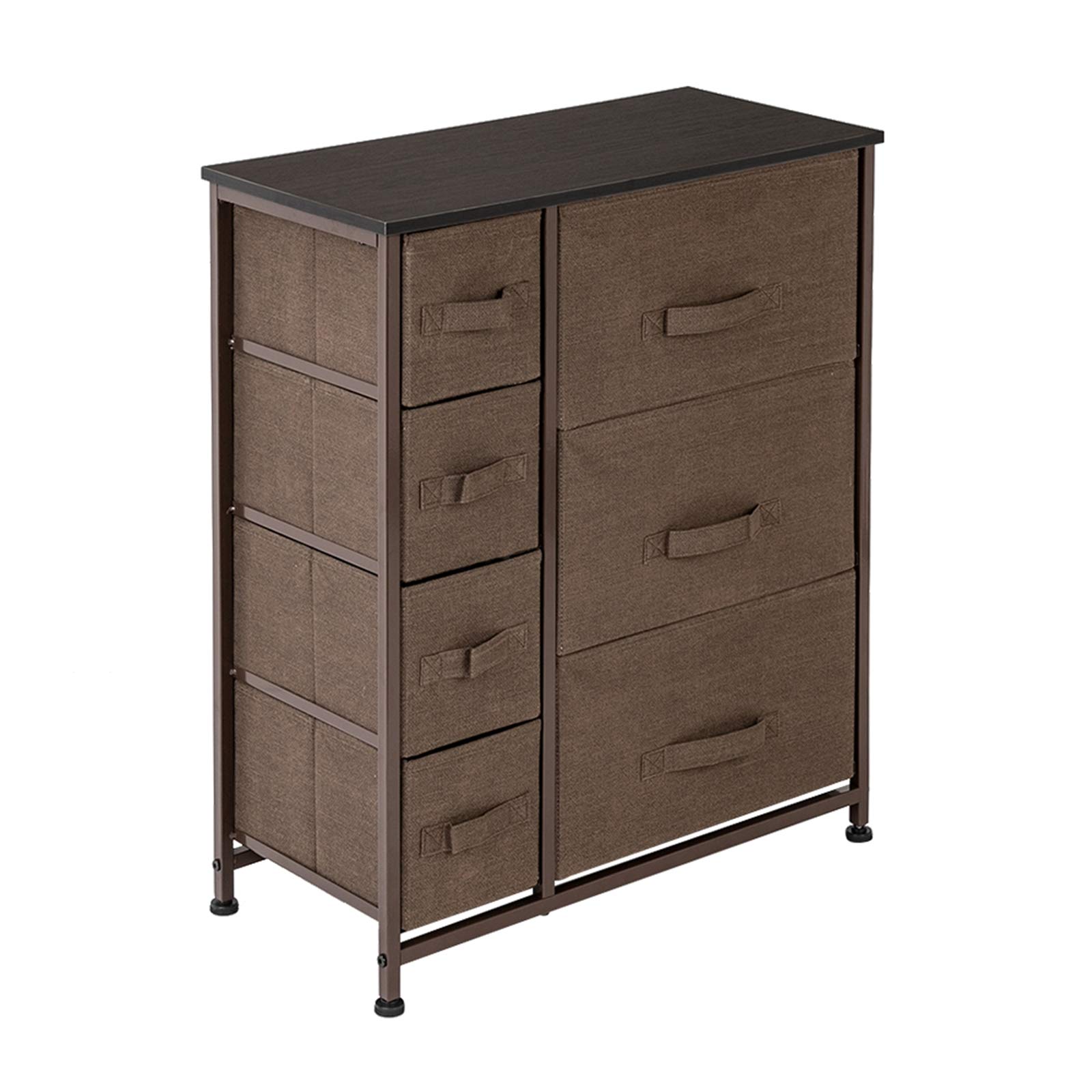 Bysesion 7-Drawer Dresser with Steel Frame & Wood Top - Fabric Bin Storage Tower for Bedroom, Closet, Office Organization - Easy Pull Drawers, Modern Brown Furniture (Perfect for Small Spaces & Home Organization)