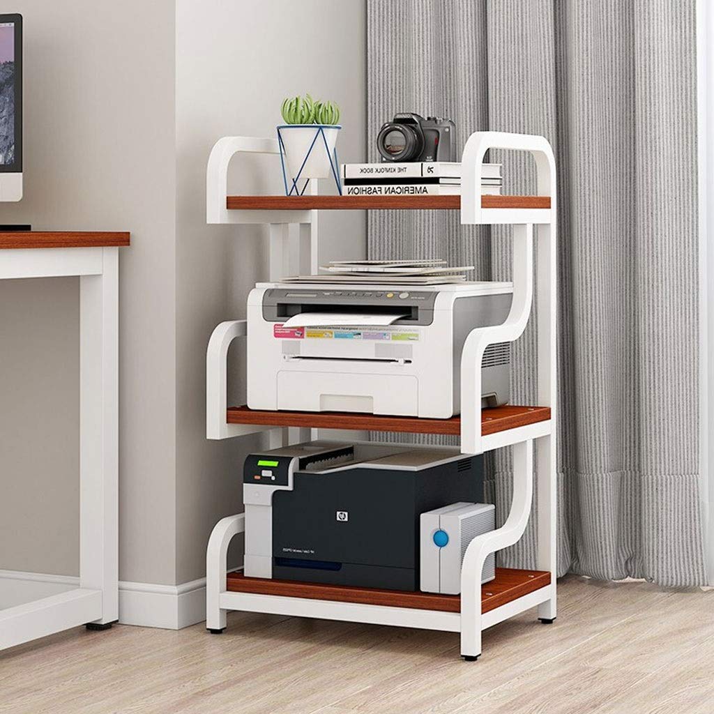 Steel Frame Printer Stand with 4-Tier Storage Shelf - Multipurpose Home & Office Organizer for Printers, Supplies, Books | Sturdy White Design with 4 Non-Slip Cushions | Perfect for Small Spaces, Workstations & Home Offices
