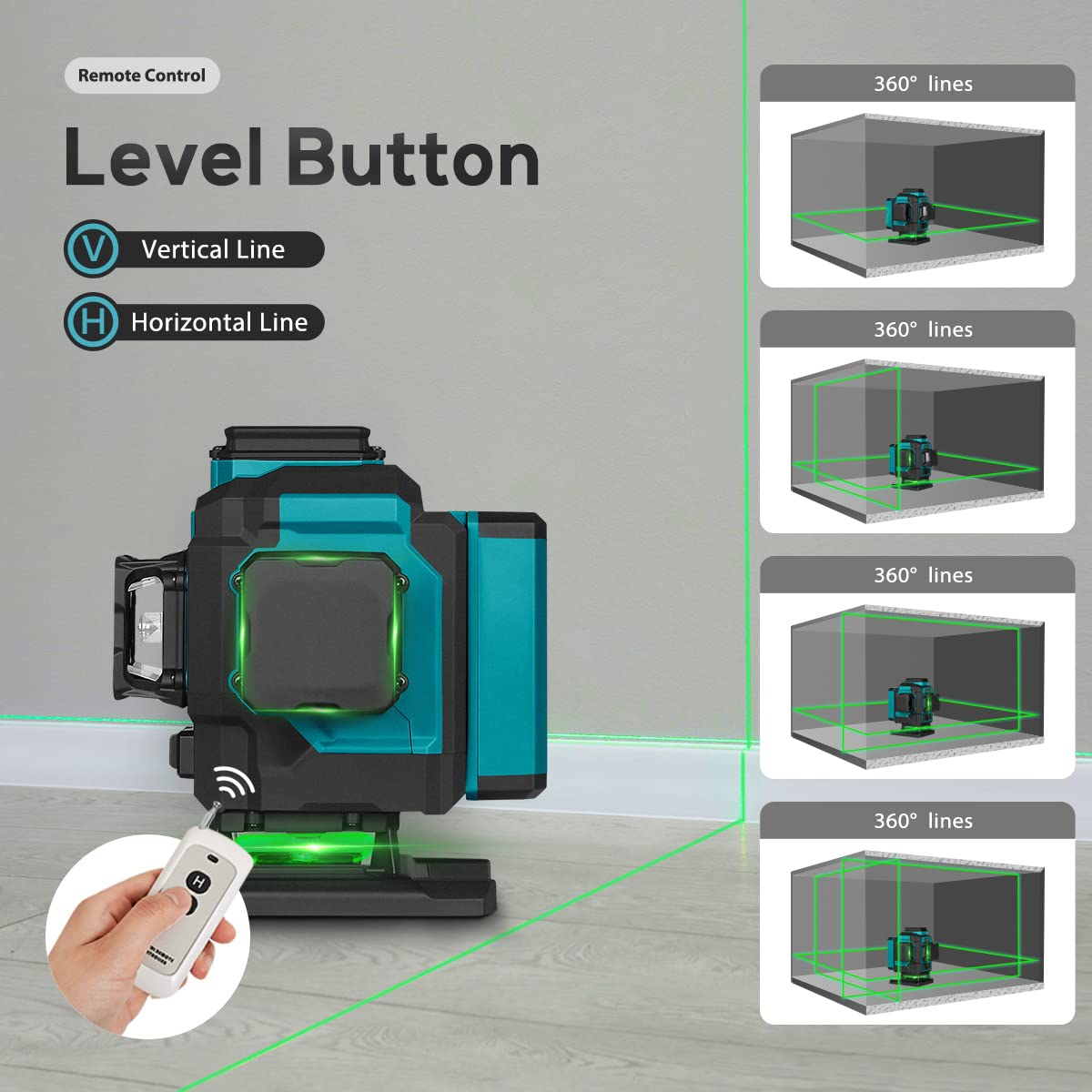Takamine 3x360° 12 Lines Self-Leveling Floor Green Laser Level - Professional Laser Level for Construction, Picture Hanging, Floor & Tile Installation - Includes Remote Controller, Magnetic Rotating Stand & USB-C Charger - Perfect for DIY Projects, Home Renovation & Professional Contractors