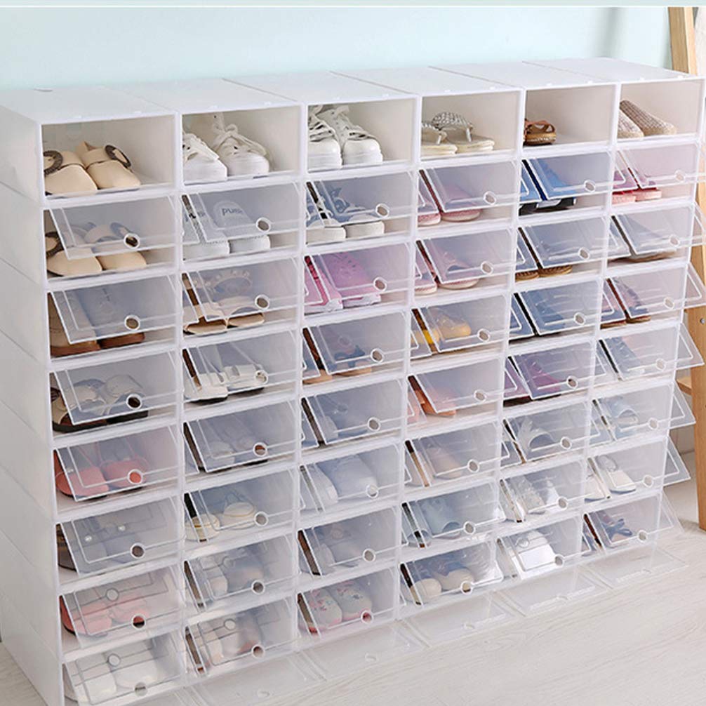 DOITOOL 30-Pack Clear Plastic Shoe Storage Boxes - Stackable Shoe Organizer Bins with Clamshell Lid for Closet, Underbed, Entryway - White Transparent Shoe Containers for Sneakers, Heels & Boots Organization