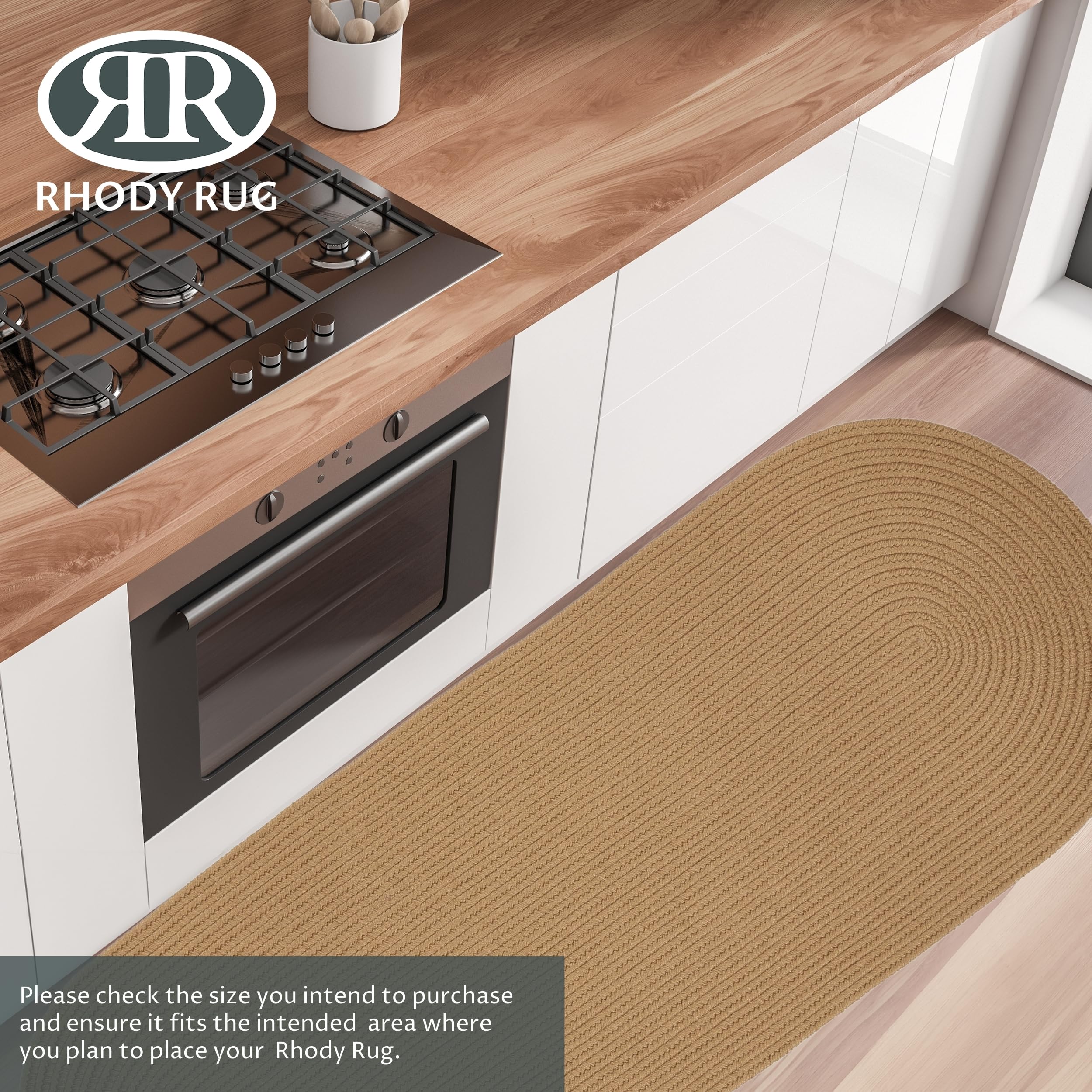 Rhody Rug Solid Poly S006 Camel 2' x 4' Oval Braided Runner - Durable Area Rug for Hallway, Living Room & Bedroom | Easy-Care USA-Made Home Decor Floor Mat | Perfect for High Traffic Areas & Cozy Spaces