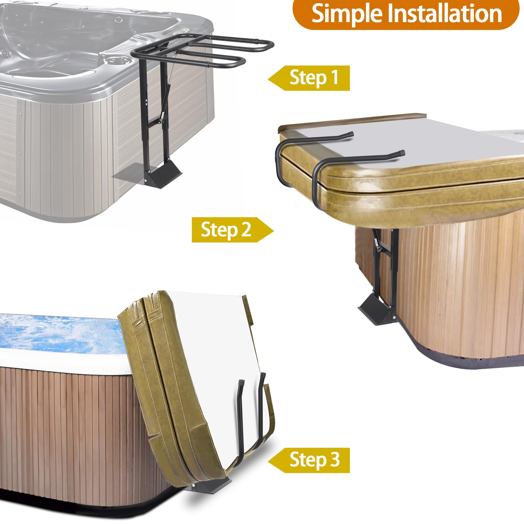 Heavy Duty Hot Tub Cover Lifter - Pneumatic Spa Cover Holder with Adjustable U-Arms & Reinforced Brackets - Fits Most Spas & Hot Tubs - Perfect for Easy Cover Removal & Protection