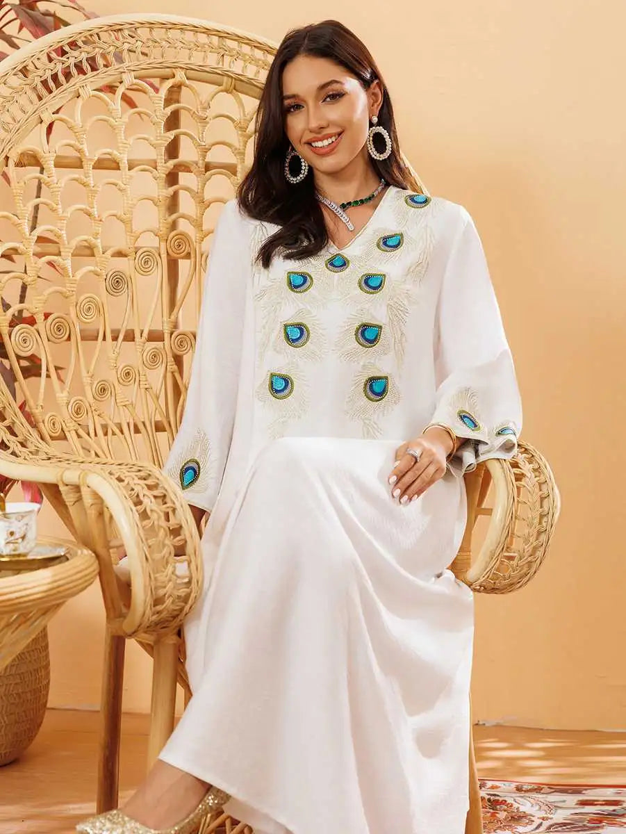 Elegant Eid Embroidery Caftan Dress for Women - Luxury Moroccan Kaftan & Jalabiya for Wedding, Party & Special Occasions - Perfect for Eid Celebrations, Bridal Showers & Evening Events