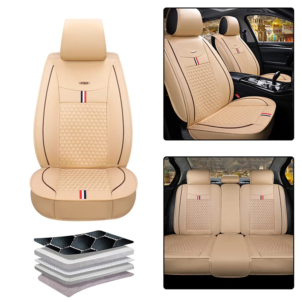 SureMart Premium Car Seat Covers for Volvo XC90 (2003-2019) - 5-Piece Set with Airbag Compatibility | Front & Rear Seat Protectors | Beige Luxury Interior Decor | Perfect for Family Road Trips & Daily Commutes
