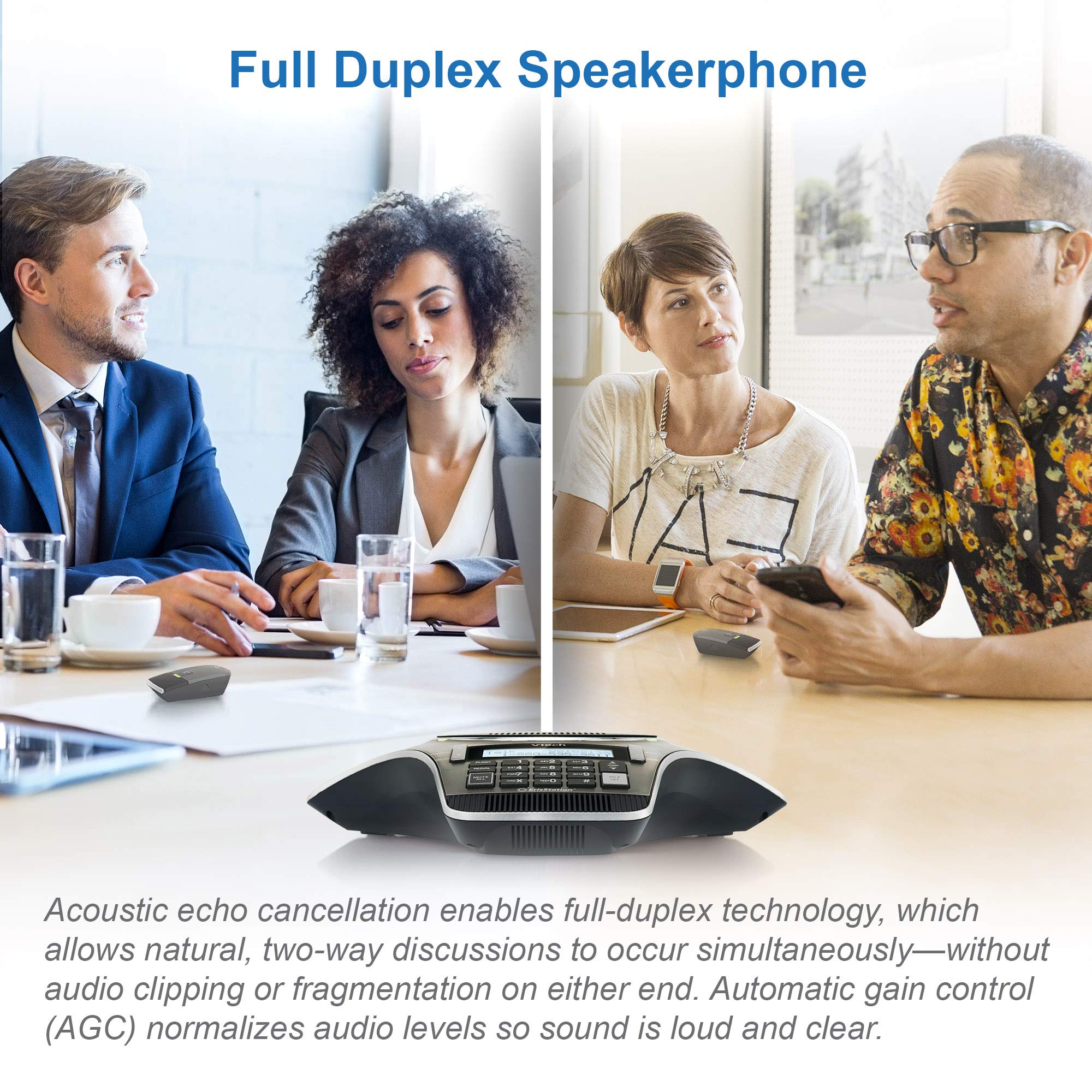 VTech VCS702 ErisStation DECT 6.0 Conference Phone with 2 Wireless Microphones - OrbitLink Wireless Technology for Clear Audio - Perfect for Office Meetings & Conference Calls