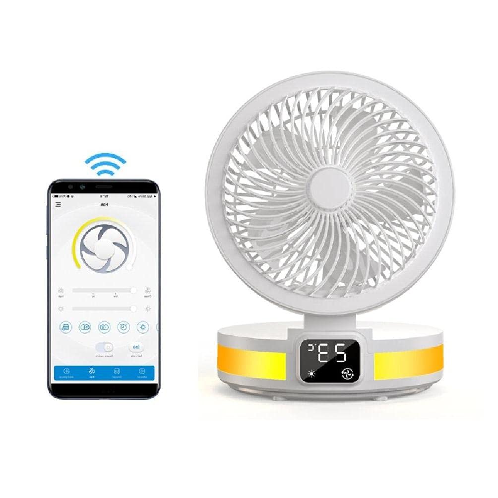 Chengzui USB Rechargeable 4-Speed Adjustable Folding Desk Fan with LED Light & Temperature Display - Portable Cooling Fan for Office, Home, Dorm Room & Outdoor Use in Summer