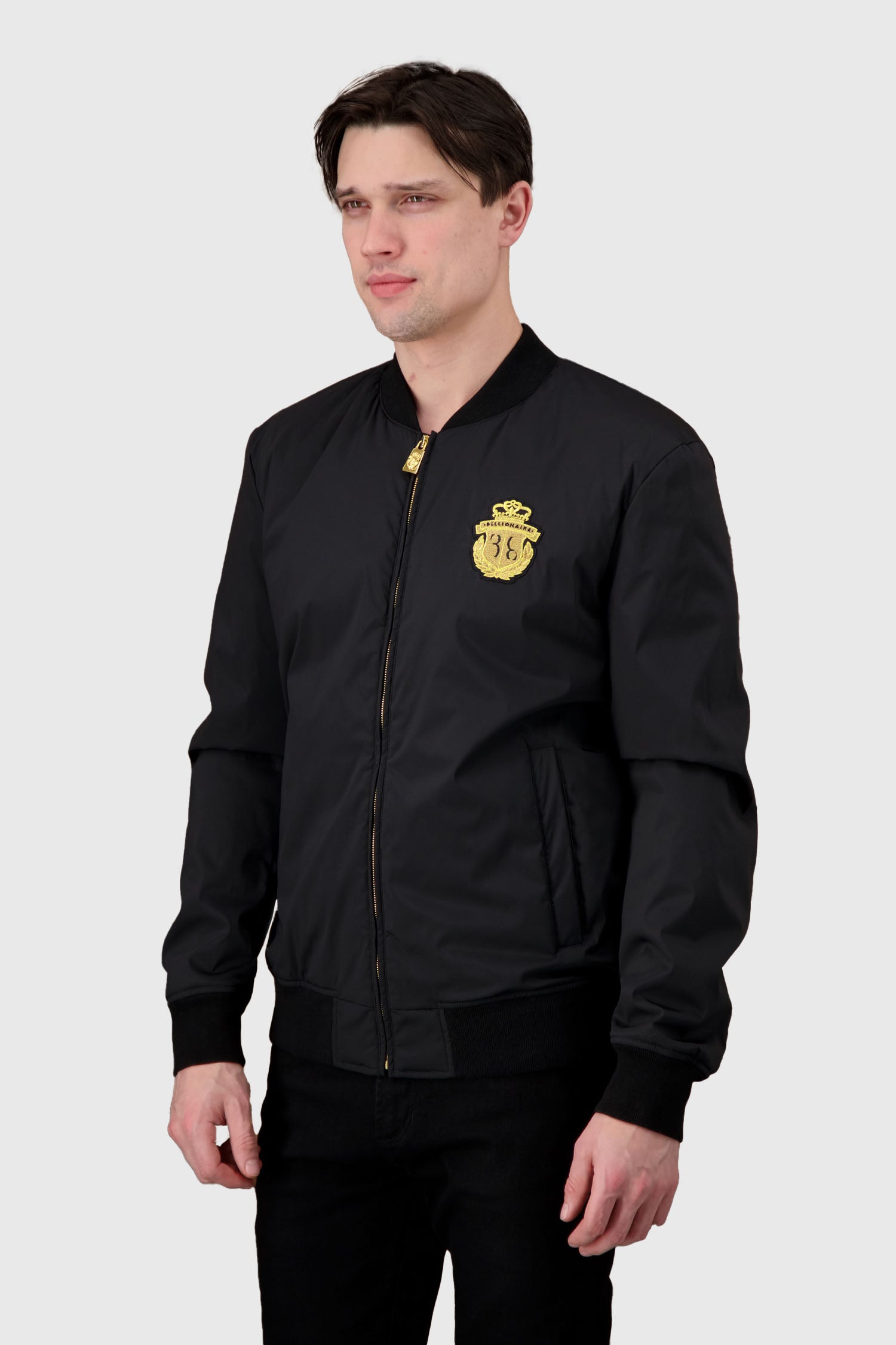 Billionaire Black Crest Bomber Jacket - Stylish Men's Lightweight Jacket for Casual Wear & Street Fashion | Perfect for Everyday Outfits, Night Out, and Urban Style