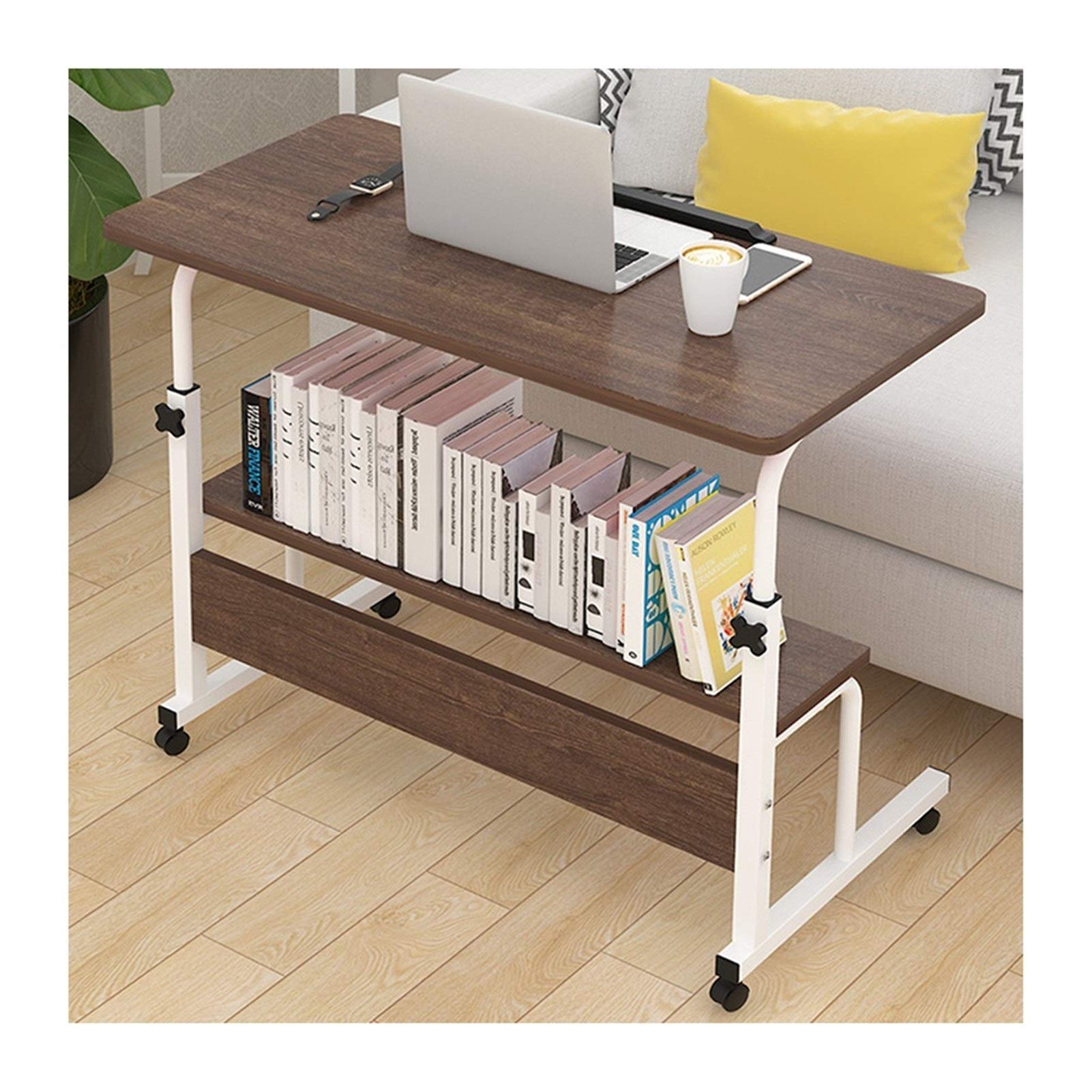 Adjustable Mobile Overbed Laptop Table with Wheels - Portable Computer Stand for Bed, Sofa & Office - Oak Finish, Simple Board Design - Perfect for Work, Study & Relaxing in Bed