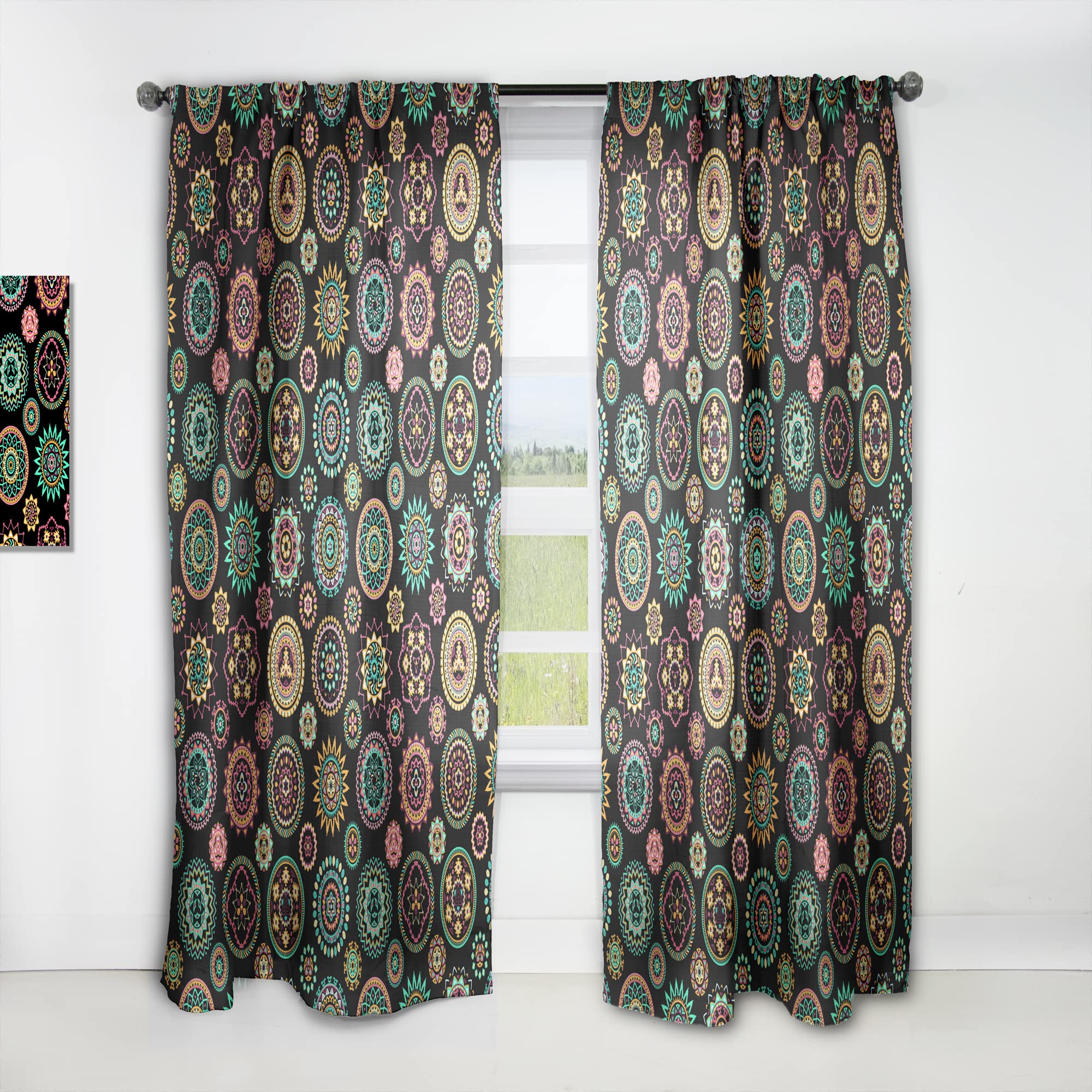 Geometric Round Ethnic Pattern Blackout Curtains - Thermal Insulated Single Panel (52x90 inches) for Bedroom & Living Room - Modern Window Drapes for Home Decor & Light Blocking