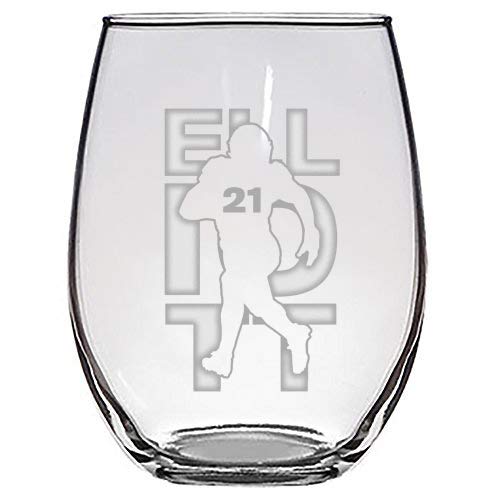 Personalized Football Player Stemless Wine Glasses - Laser Engraved Sports Gift for Athletes & Fans - Perfect for Game Day Celebrations, Tailgating & Home Decor (Elliot #21)