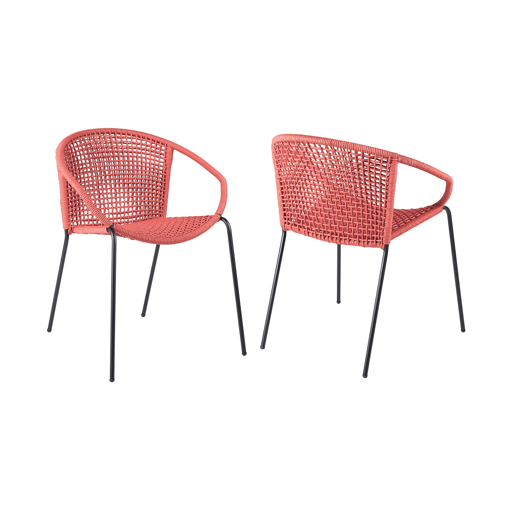 Armen Living Modern Stackable Steel Dining Chair Set of 2 - Indoor Outdoor Patio Furniture with Brick Red Rope - Perfect for Backyard, Garden & Small Space Dining