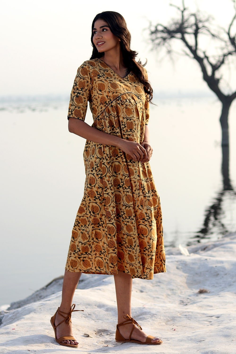 Natural Bliss Handmade Block Printed Cotton Dress for Women | Boho Chic Summer Maxi Dress | Perfect for Beach, Vacation & Casual Wear