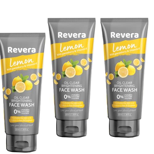 REVERAA Lemon Face Wash for Glowing Skin - Deep Cleansing & Brightening Formula (100ml x 3 Pack) | Gentle Daily Cleanser for Oily, Acne-Prone & Dull Skin | Morning & Night Skincare Routine
