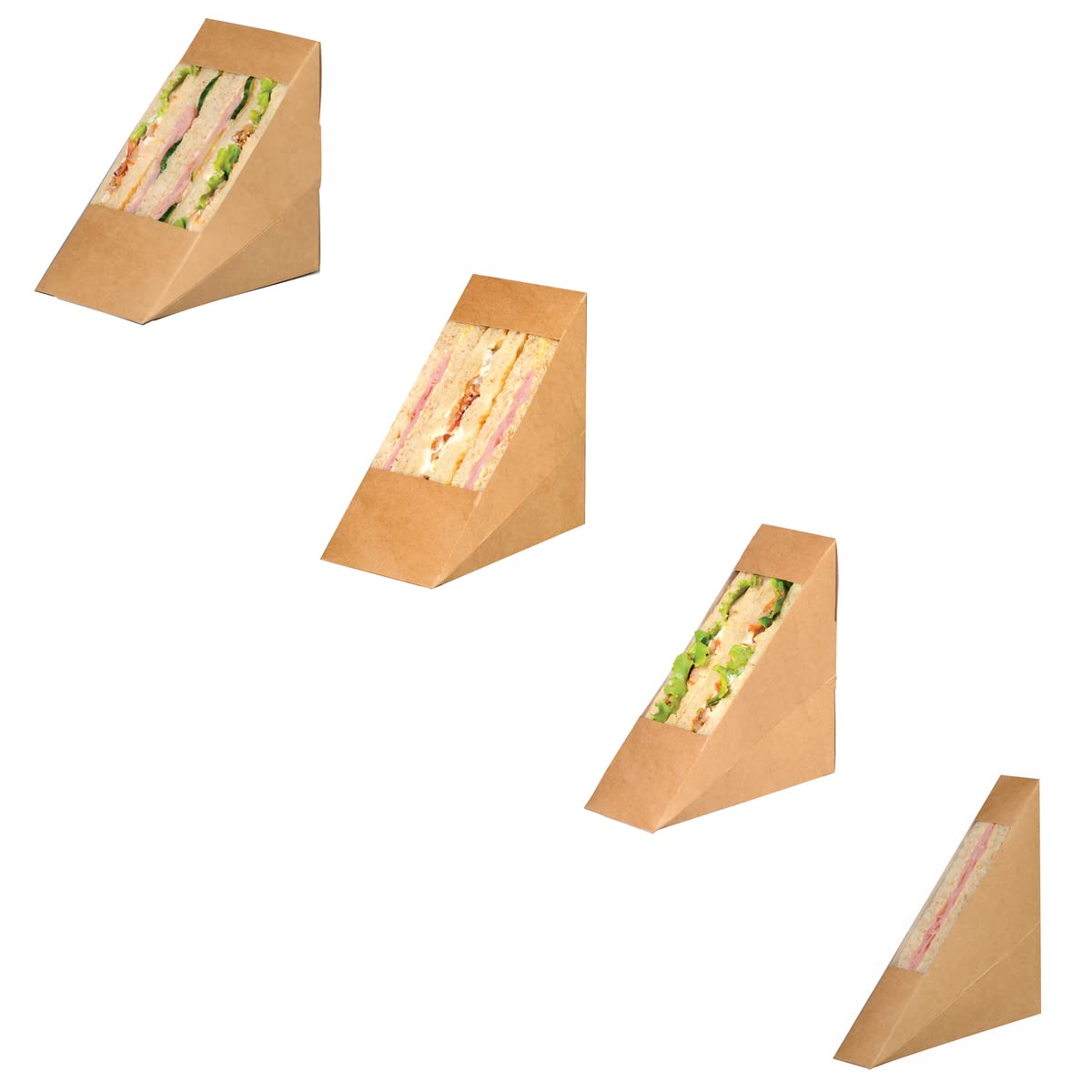 PACKNWOOD 209KCK2612 Kraft Triangle Sandwich Box with Window - Eco-Friendly Paper Food Container (4.8 x 1 x 4.8 Inches) - Case of 500 - Perfect for Deli Sandwiches, Bakery Goods & Catering Events