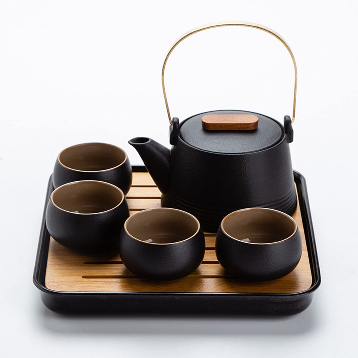 EVISSMANN Black Ceramic Travel Tea Set - Portable Kung Fu Tea Pot with Tray & Case - Modern Tea Brewing Kit for Office, Home & Outdoor Use - Perfect Gift for Tea Lovers & Business Professionals
