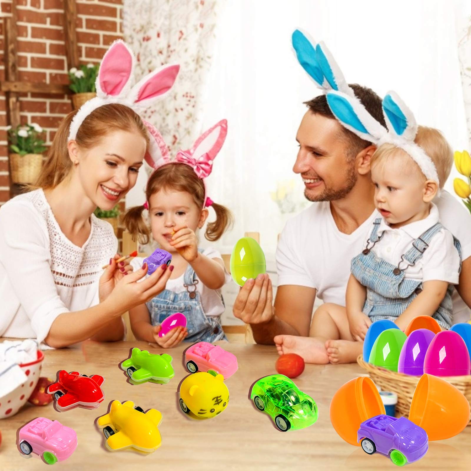 24 Pack Prefilled Easter Eggs with Pull-Back Car Toys - 24 Assorted Vehicle Styles & 1 Golden Egg - Easter Basket Stuffers for Kids, Boys Party Favors & Egg Hunt Prizes - Perfect for Easter Celebrations, Birthday Parties and Classroom Rewards