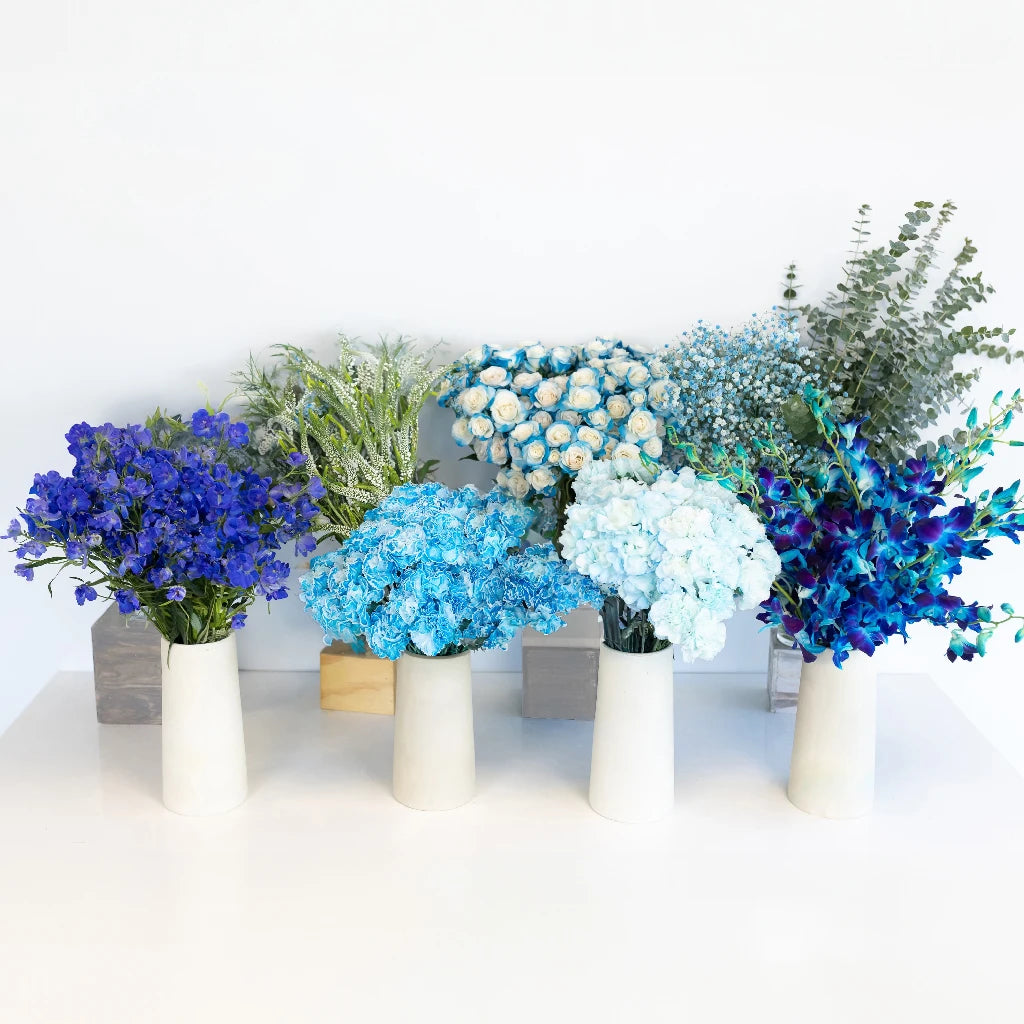 Aqua Blue Bouquet Bar Flower Kit - DIY Floral Arrangement Set for Weddings, Parties & Home Decor | Premium Artificial Silk Flowers with Vase