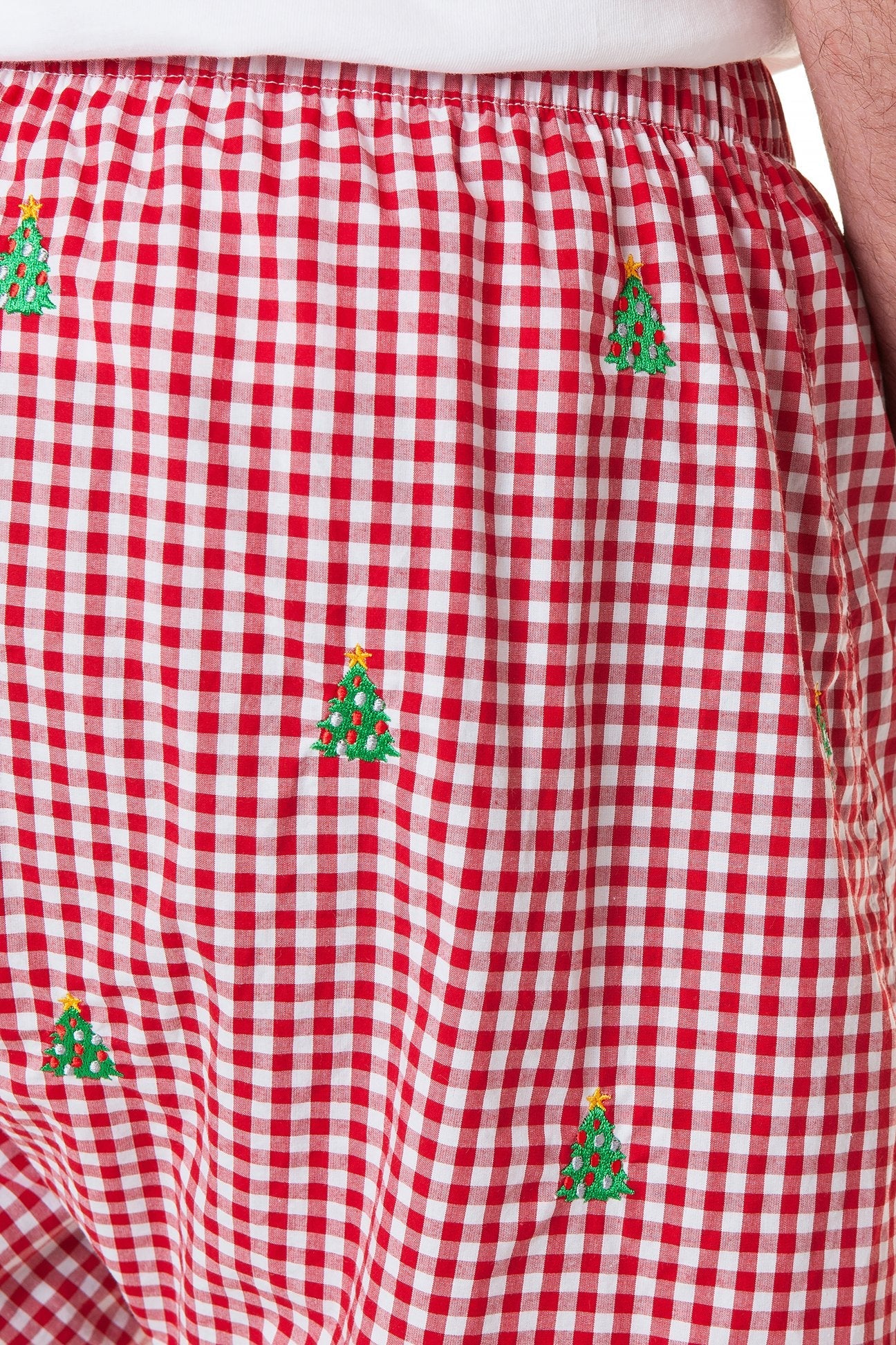 Barefoot Boxer Wide Gingham Red Christmas Tree Print - Comfortable Holiday Pajama Pants for Women - Perfect for Christmas Morning & Cozy Winter Nights