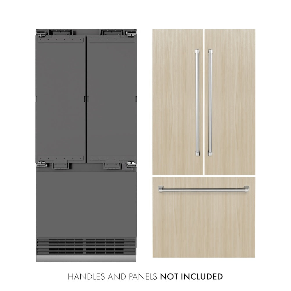 ZLINE 36 Inch 19.6 Cu. Ft. Panel Ready French Door Built-In Bottom Freezer Refrigerator with Water Dispenser & Ice Maker - Graphite Gray Interior (GRBIV 36) - Perfect for Modern Kitchens & Open-Concept Homes