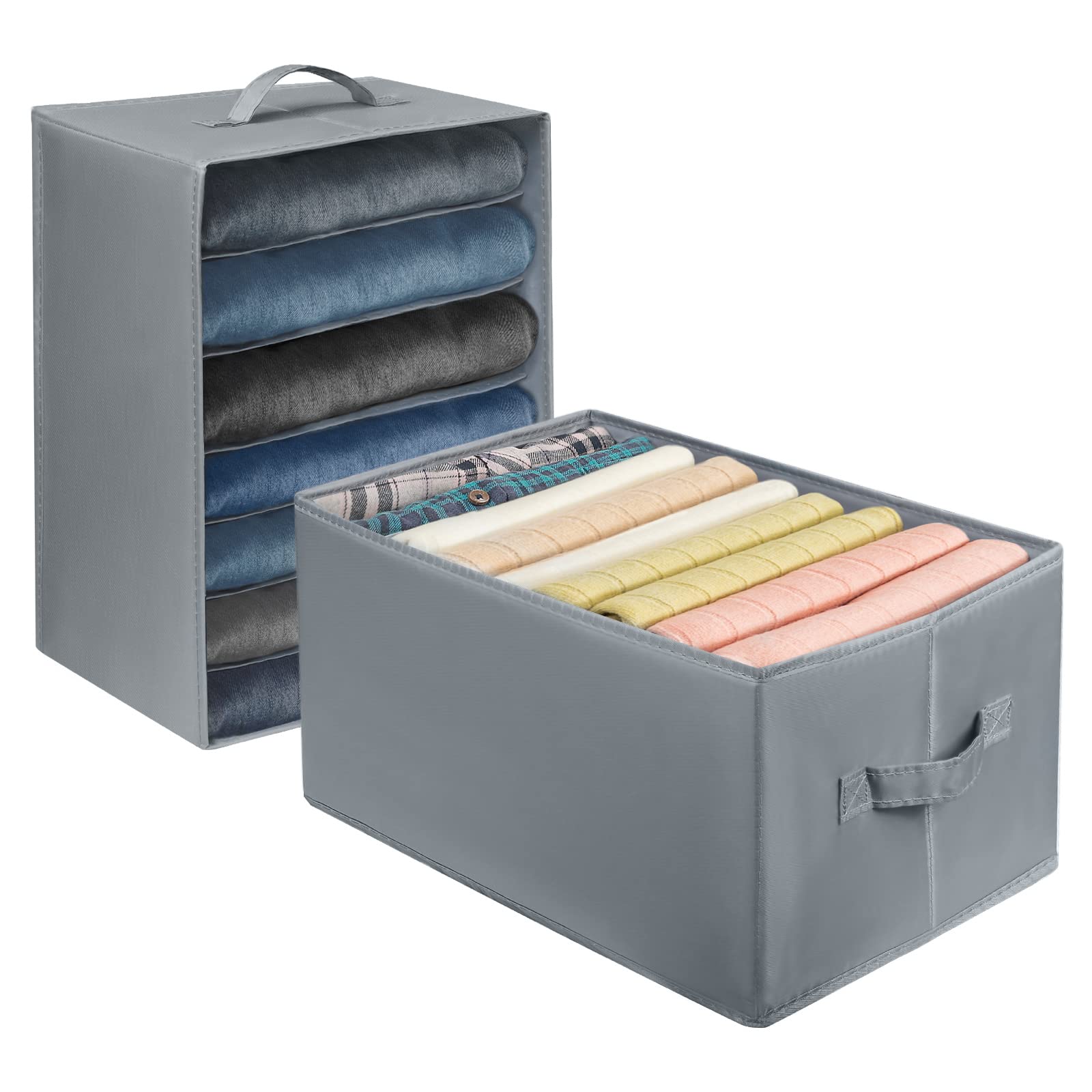 Foldable 7 & 9 Grids Drawer Organizer for Clothes - Wardrobe Storage with Support Board & Handle - Perfect for Jeans, T-shirts, Pants, Leggings & Skirts (2Pcs) - Ideal for Bedroom, Closet & Travel Organization