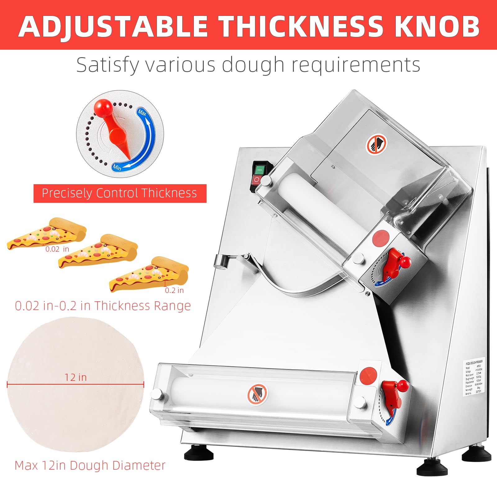 370W Electric Commercial Pizza Dough Roller Sheeter - 12