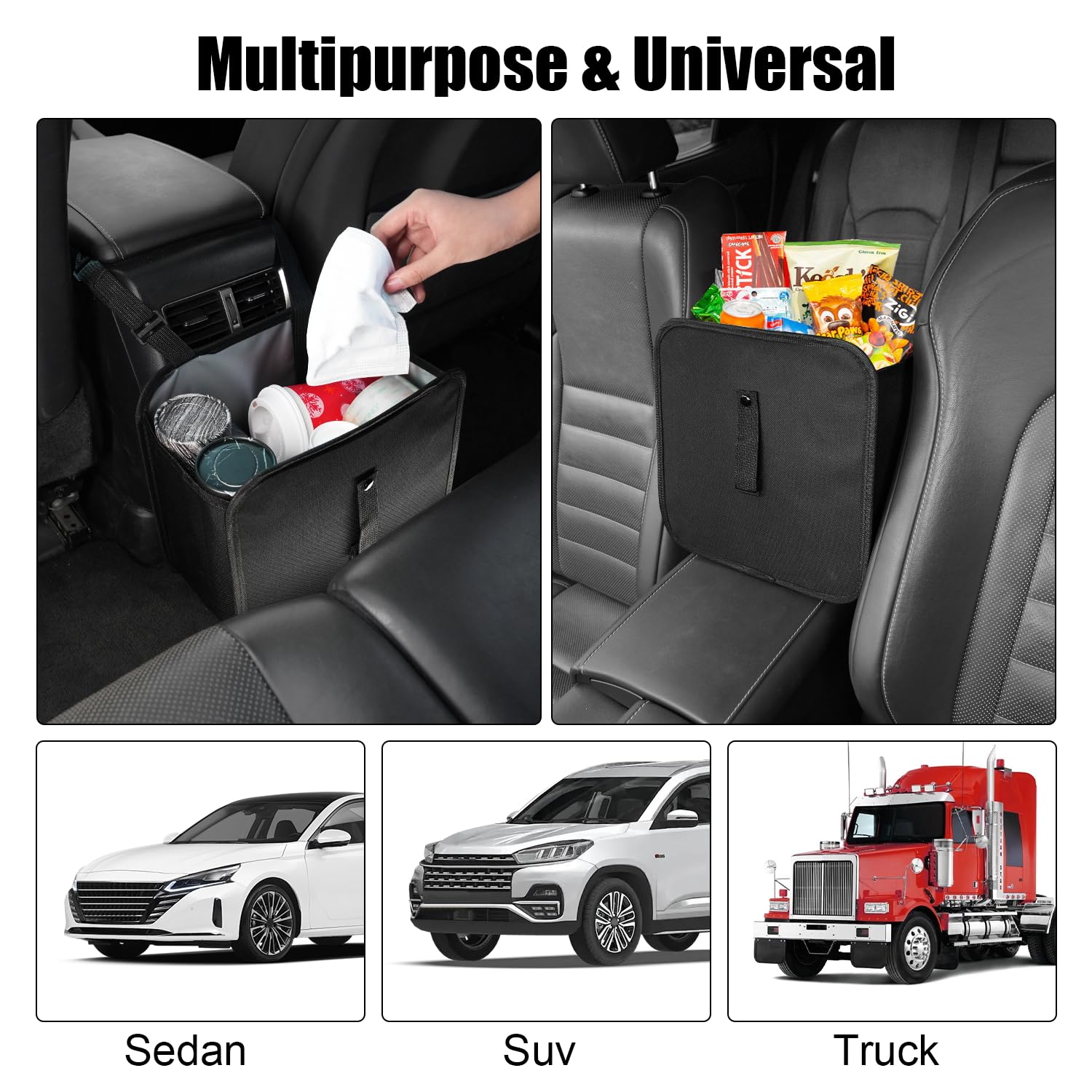 Foldable Car Trash Can with Leakproof Design - 2 Gallon Collapsible Hanging Garbage Bag for Vehicles | Waterproof Automotive Storage Accessory | Perfect for Road Trips, Commuting & Keeping Car Interior Clean