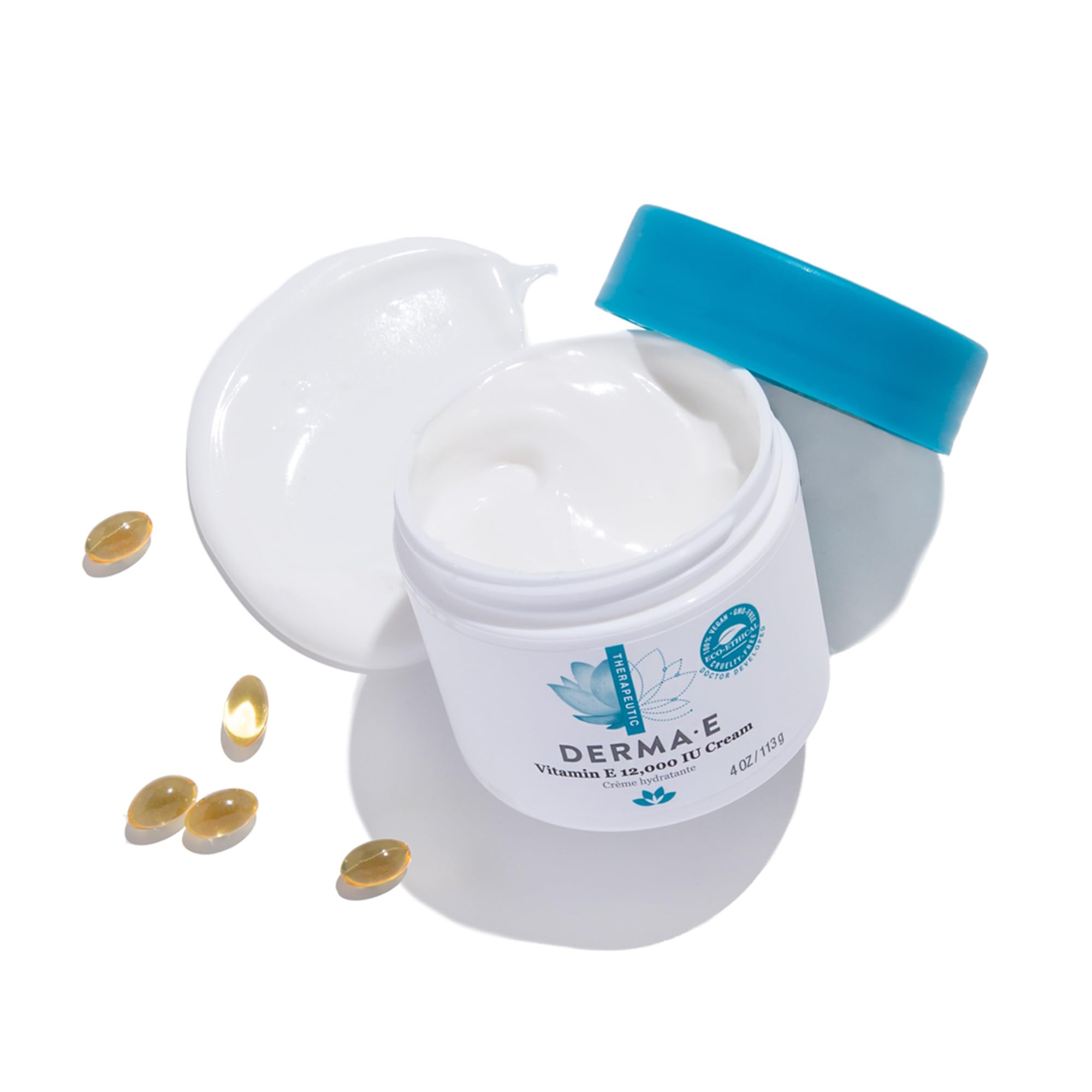 Derma E Vitamin E 12,000 IU Cream - Intense Moisturizing Face & Body Cream for Dry Skin - Multi-Purpose Hand Cream & Body Lotion with Antioxidants - Soothes, Protects & Hydrates Skin - 4 oz - Perfect for Daily Skincare Routine & Nighttime Repair