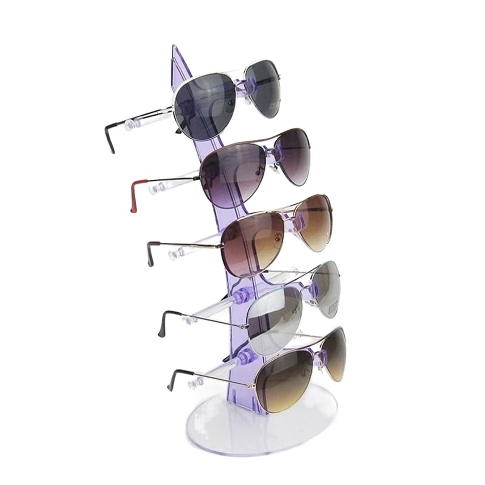 TOMYEUS 5-Tier Eyeglasses Display Stand - Black & Transparent Multi-Color Sunglasses Organizer Rack (Purple) - Perfect for Retail Stores, Optical Shops & Home Organization