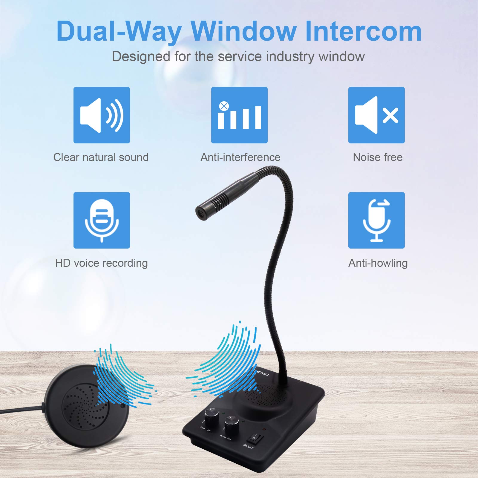 CallToU 2-Way Window Speaker Intercom System with Anti-Interference Technology - Clear Communication for Business, Bank, Office, Hospital, Store, School & Home Use - Ideal for Drive-Thrus, Reception Counters & Security Checkpoints