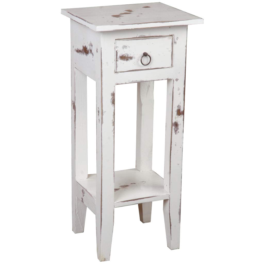 Distressed Whitewash Cottage Table with One Drawer - Shabby Chic Farmhouse Decor for Living Room, Bedroom & Entryway - Sunset Trading Rustic Furniture