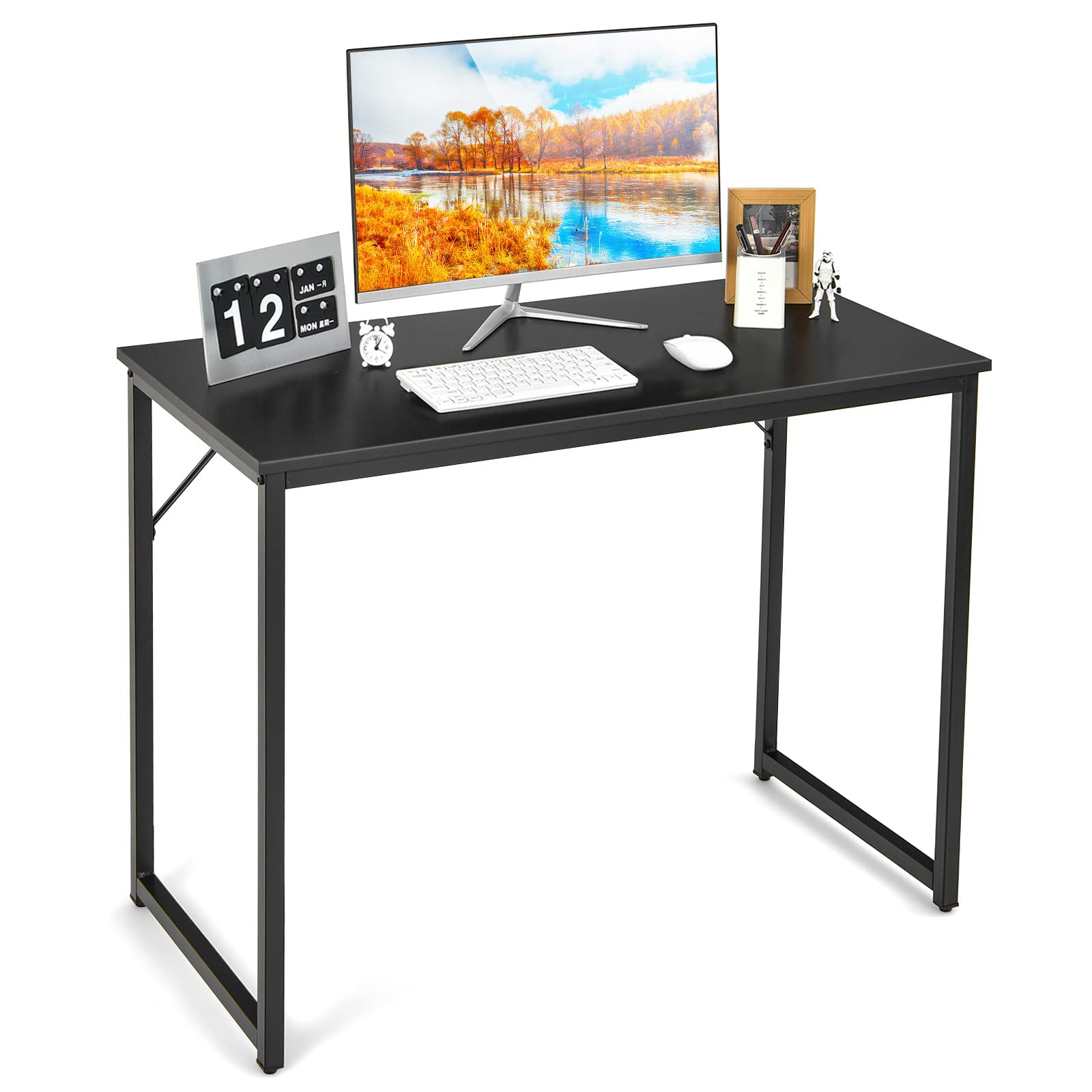 Tangkula Black Computer Desk - Heavy Duty Steel Frame Study Writing Desk, Modern Simple Style Laptop Table for Home Office & Small Spaces, Easy to Assemble - Perfect for Remote Work, Online Classes & Gaming Setup
