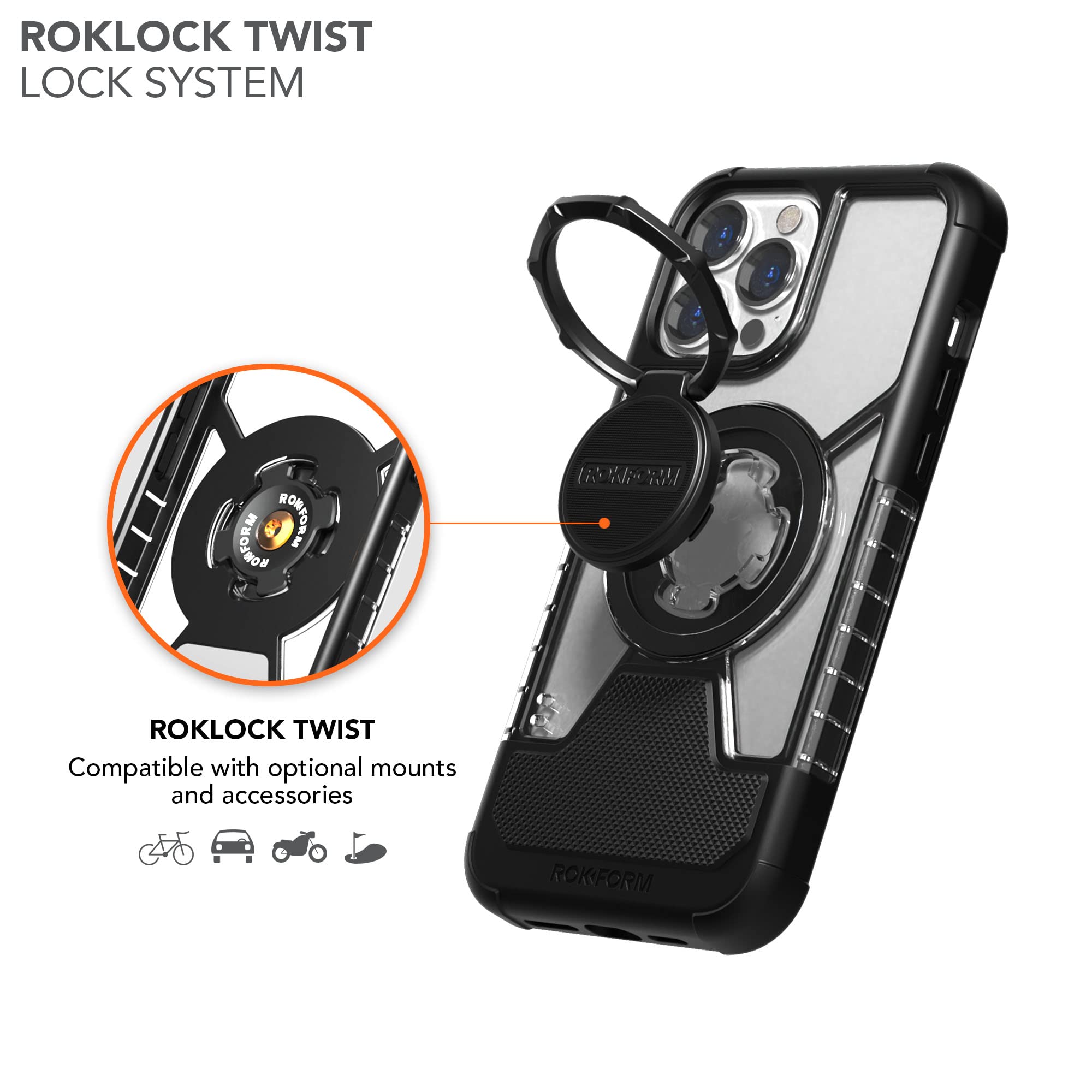 Rokform Crystal Clear Case for iPhone 13 Pro Max with Pro Series Bike Mount - Shockproof Protective Cover & Secure Cycling Phone Holder for Outdoor Sports, Commuting & Adventure Activities