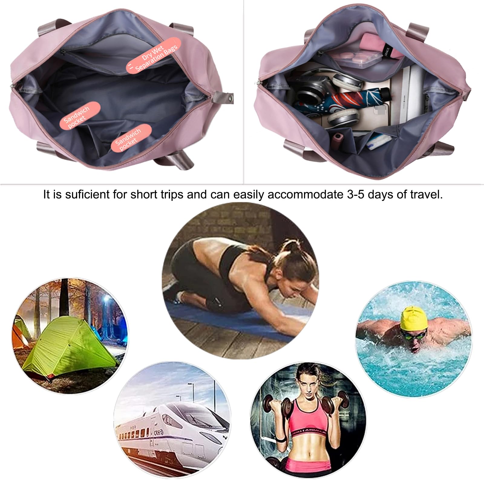 Large Capacity Foldable Expandable Travel Duffel Bag - Waterproof Collapsible Overnight Bag for Women & Men | Perfect for Weekend Getaways, Gym, Camping & Air Travel