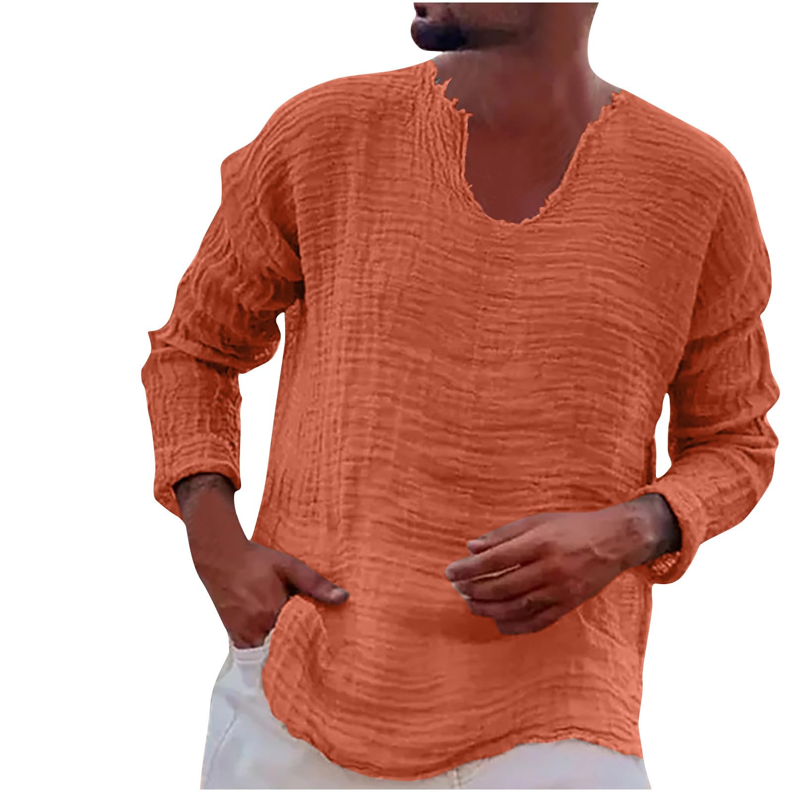 Vintage Men's Cotton Linen Shirt - Long Sleeve V-Neck Distressed T-Shirt for Beach, Casual Wear, Yoga & Hippie Style | Breathable Summer Top for Outdoor Activities and Relaxation