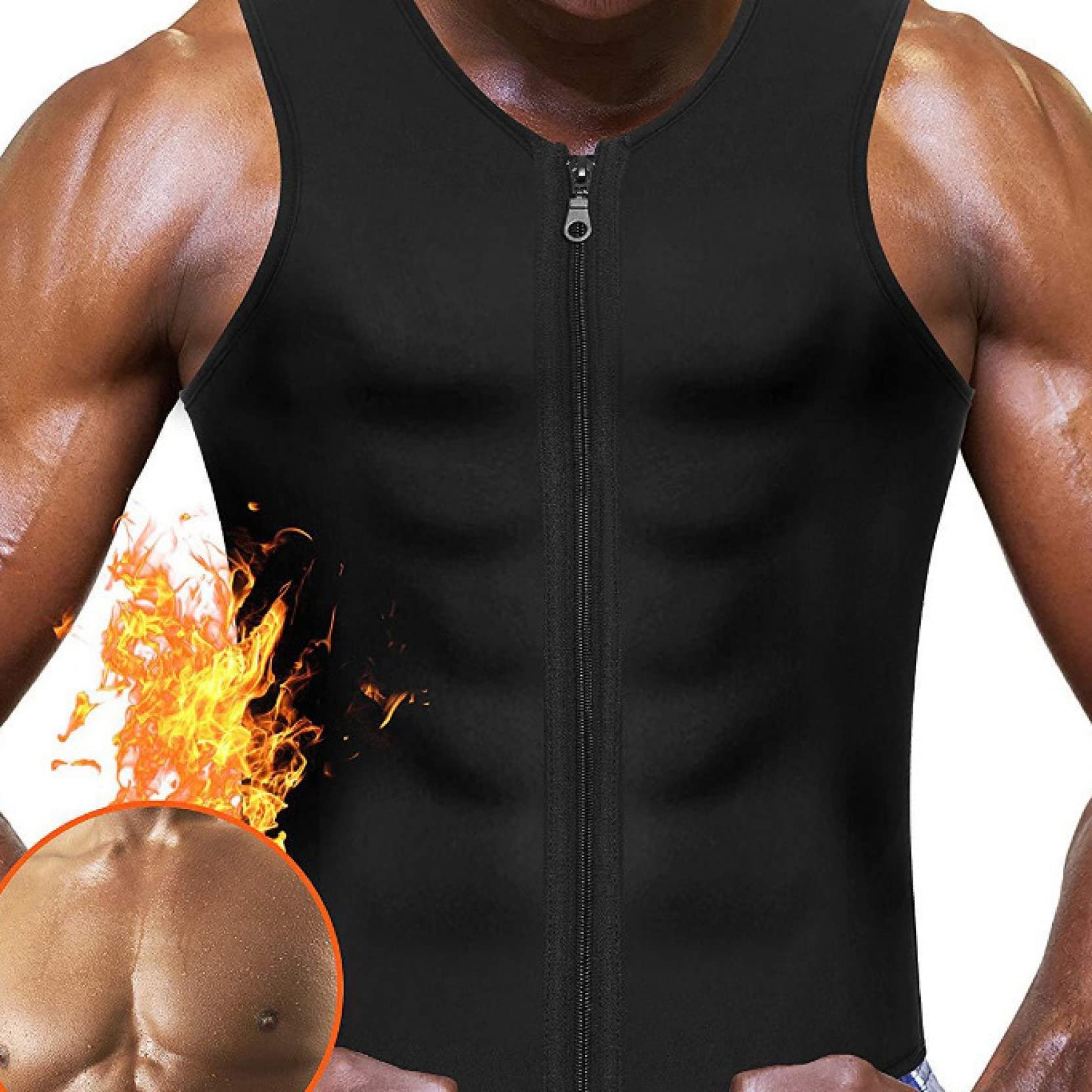 ChyJoey Men's Workout Sauna Vest - Zipper Sweat Fat Burning Fitness Vest for Weight Loss & Body Shaping - Ideal for Gym, Running, and Home Workouts
