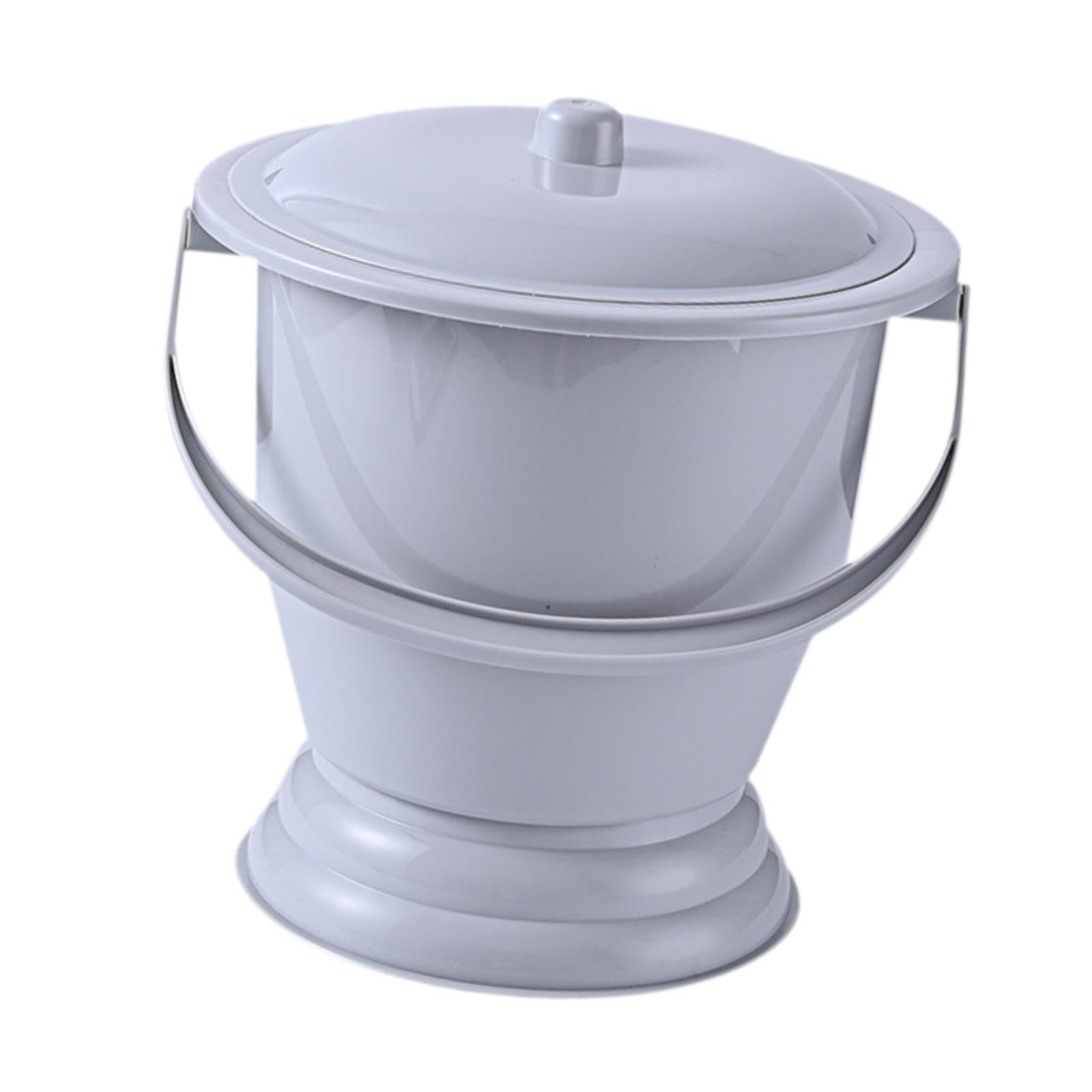 Gray Spittoon with Lid - Portable Toilet Pot, Bedpan & Night Commode for Adults, Women, Men & Kids (23.7x23x19cm) - Ideal for Bedroom, Hospital, Travel & Emergency Use