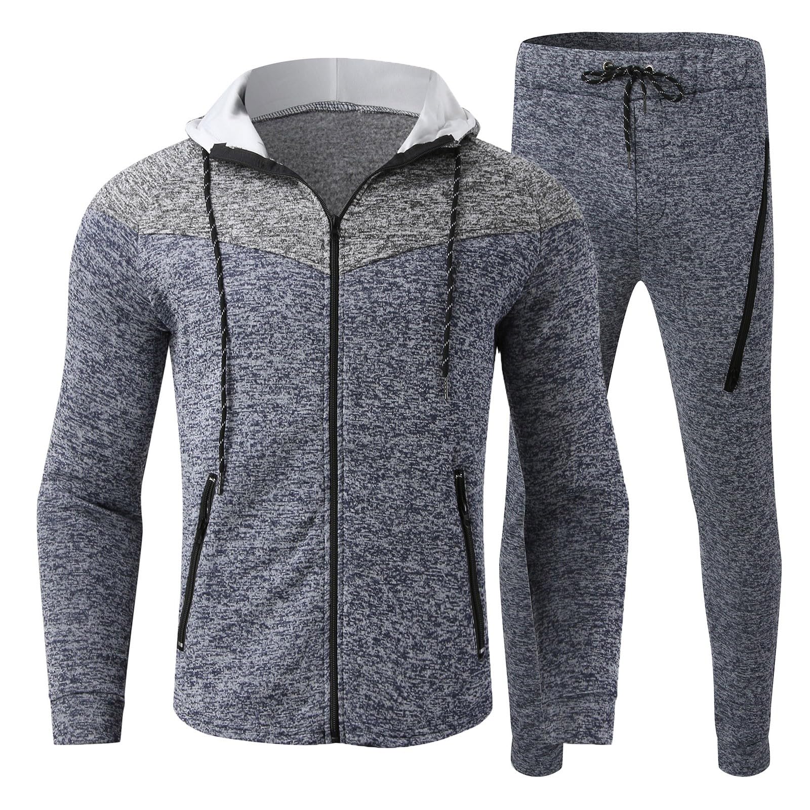 Fossean Men's 2-Piece Tracksuit Set - Full Zip Hooded Jacket & Jogger Pants, Loose Fit Casual Activewear for Jogging, Gym, Streetwear (Y2K Style) | Winter Warm Sweatsuit for Men