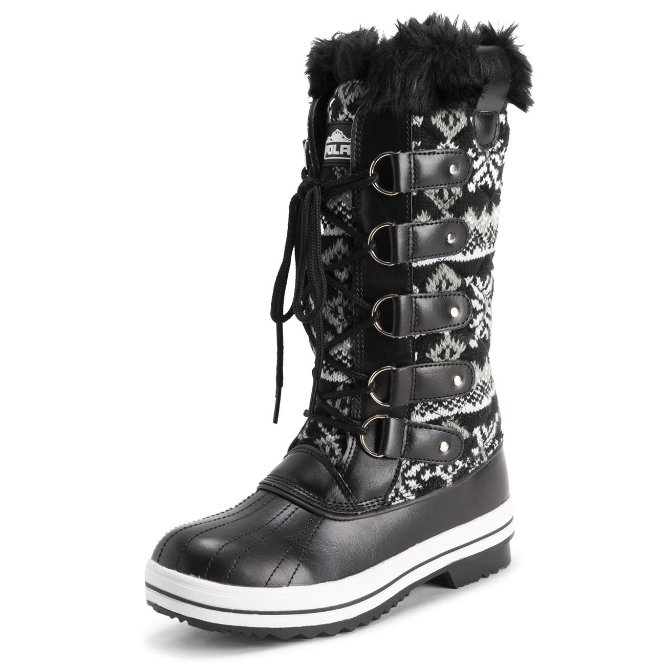 Polar Women's Waterproof Nylon Tall Winter Snow Boots - Warm Insulated Ankle Boots for Cold Weather, Snow Hiking & Outdoor Activities